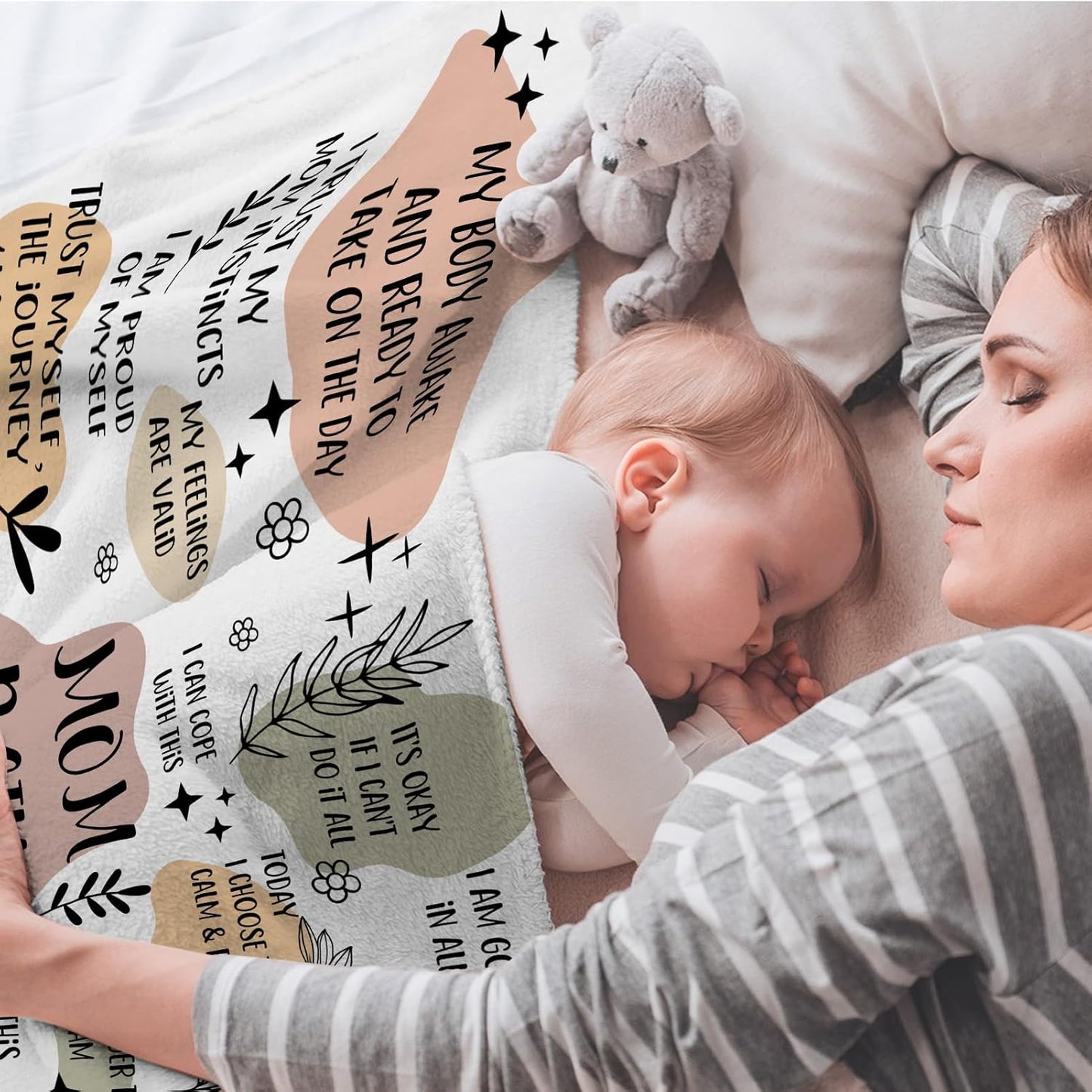 New Mom Blanket Gifts for Women 60”X50”, Daily Affirmations Mother Throw Blanket, New Mom Gifts for Mom, Wife, Sister, Friends Thanksgiving (New Mom Blanket)
