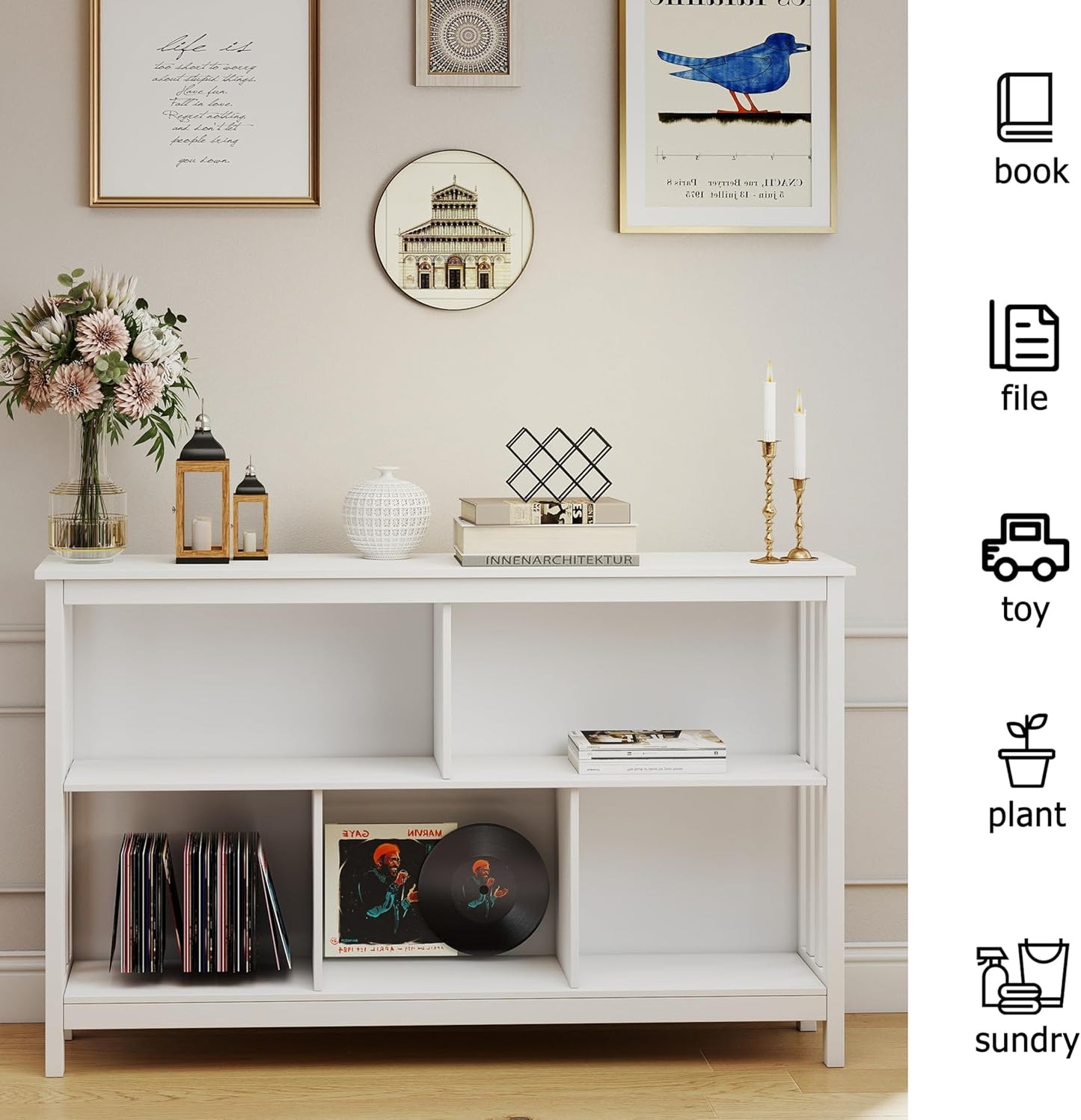 TaoHFE White Horizontal Bookshelf Horizontal Bookcase Low Bookshelf Office Shelves