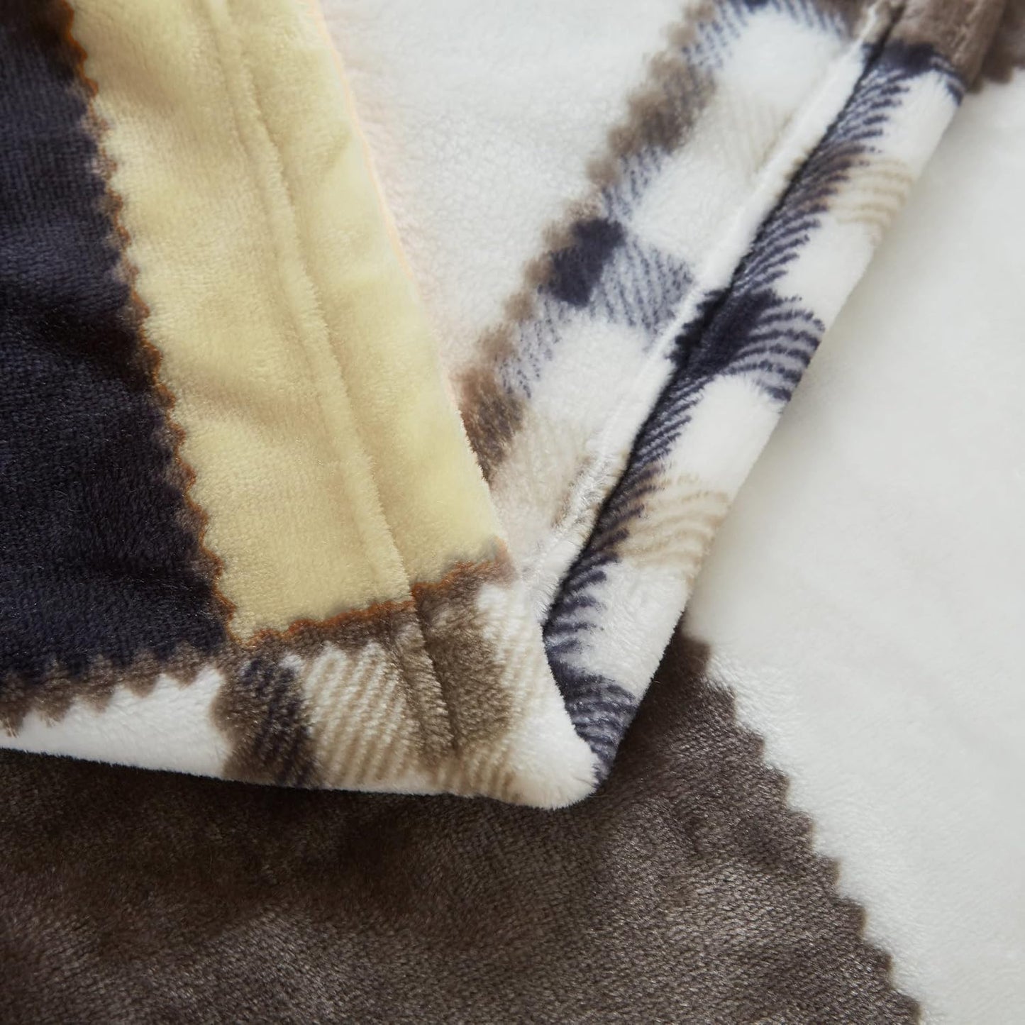 Tache Buttermilk Yellow Brown Farmhouse Super Soft Micro Fleece Plaid Patchwork Plush Lightweight Dual-Sided Decorative Couch, Sofa, Travel, Lap, Bed Easter Throw Blanket, 50x60