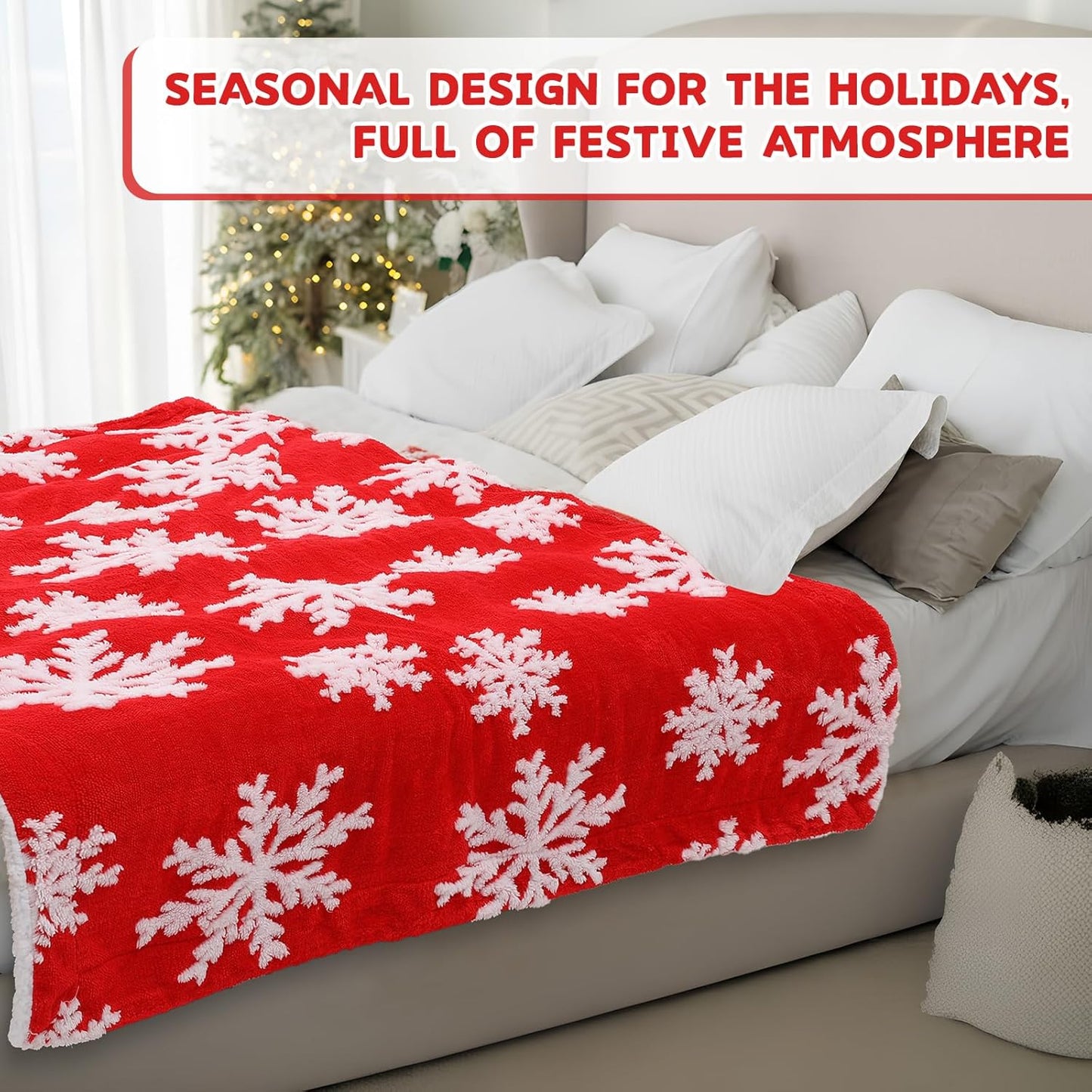 Boao 2 Pcs Red Winter Blanket 50" x 60" Soft Red Snowflake Flannel Fleece Plush Microfiber Throw Blanket for Couch Fluffy Fuzzy Winter Decor Gift for Women Men