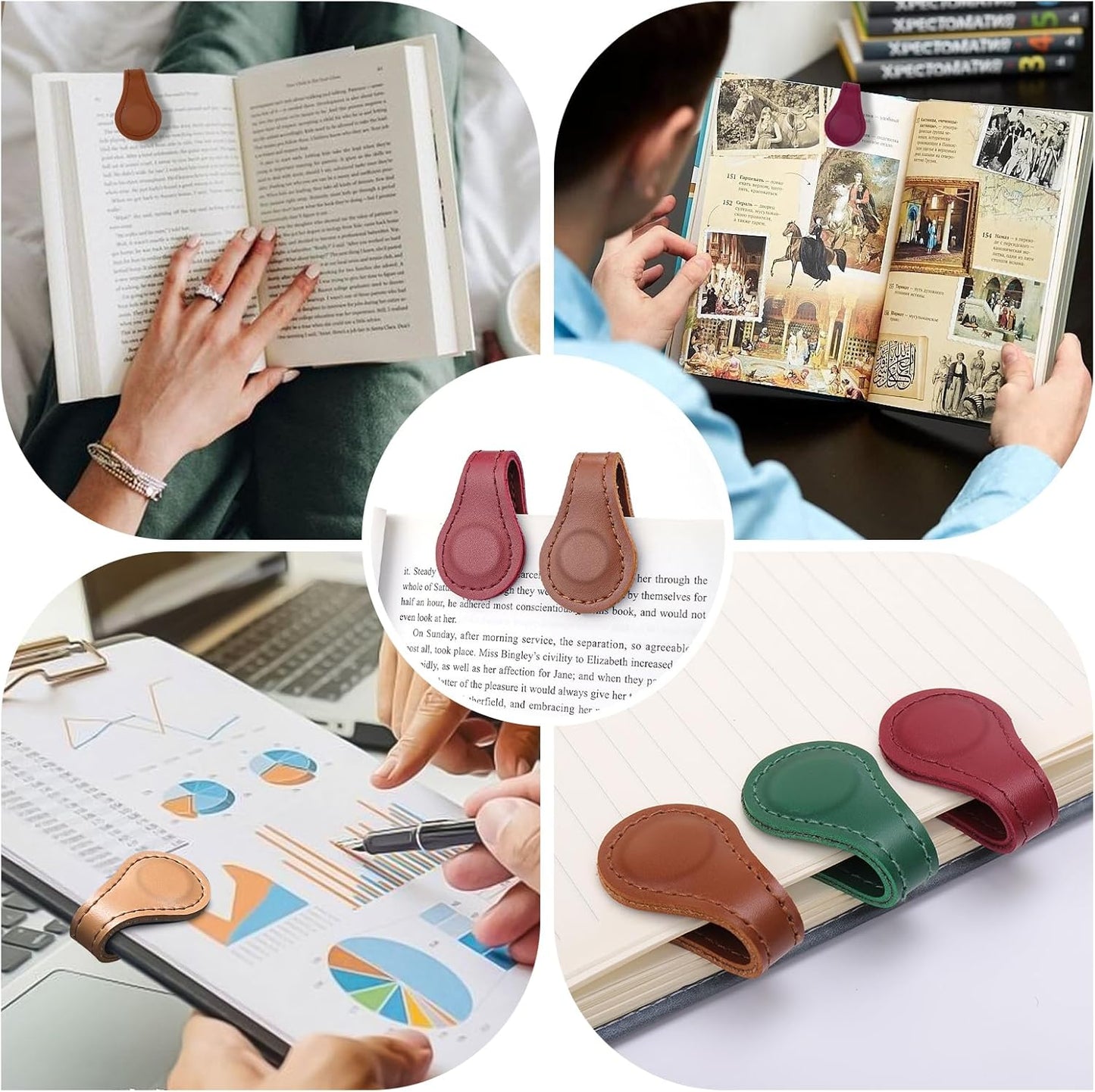 Mity rain 4PCS Magnetic Bookmarks, Magnetic Bookmarks Leather for Women, Double-Sided Vintage Book Mark Clip Gift for Book Lover Readers Men Women Teachers Students, Book Accessories