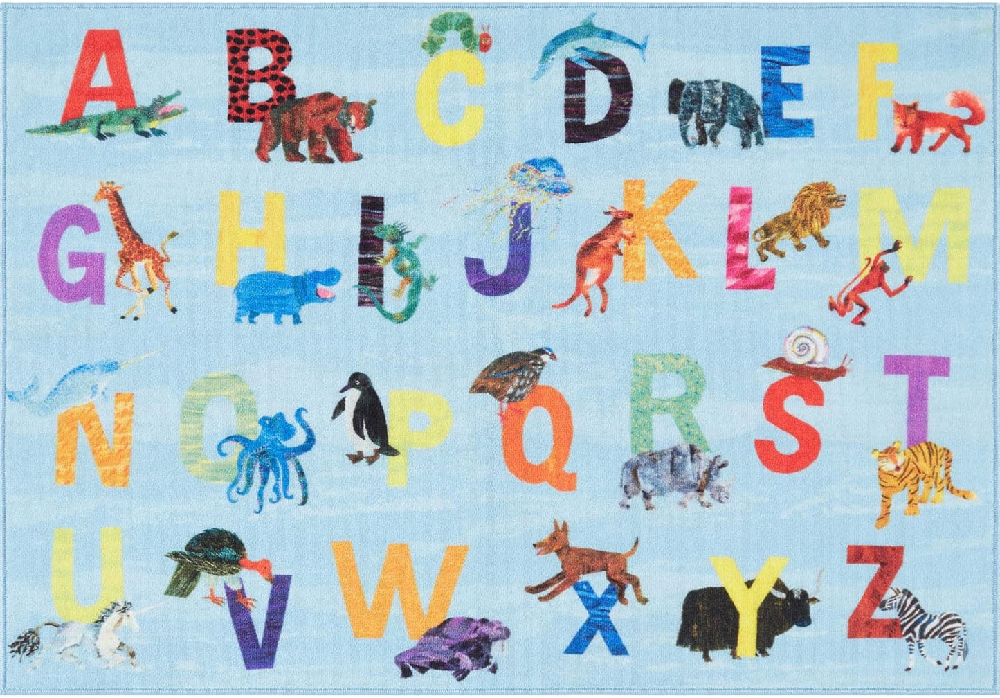 Eric Carle Elementary Blue Alphabet Kids Machine Washable Area Rug Blue/Orange, 35"x51"