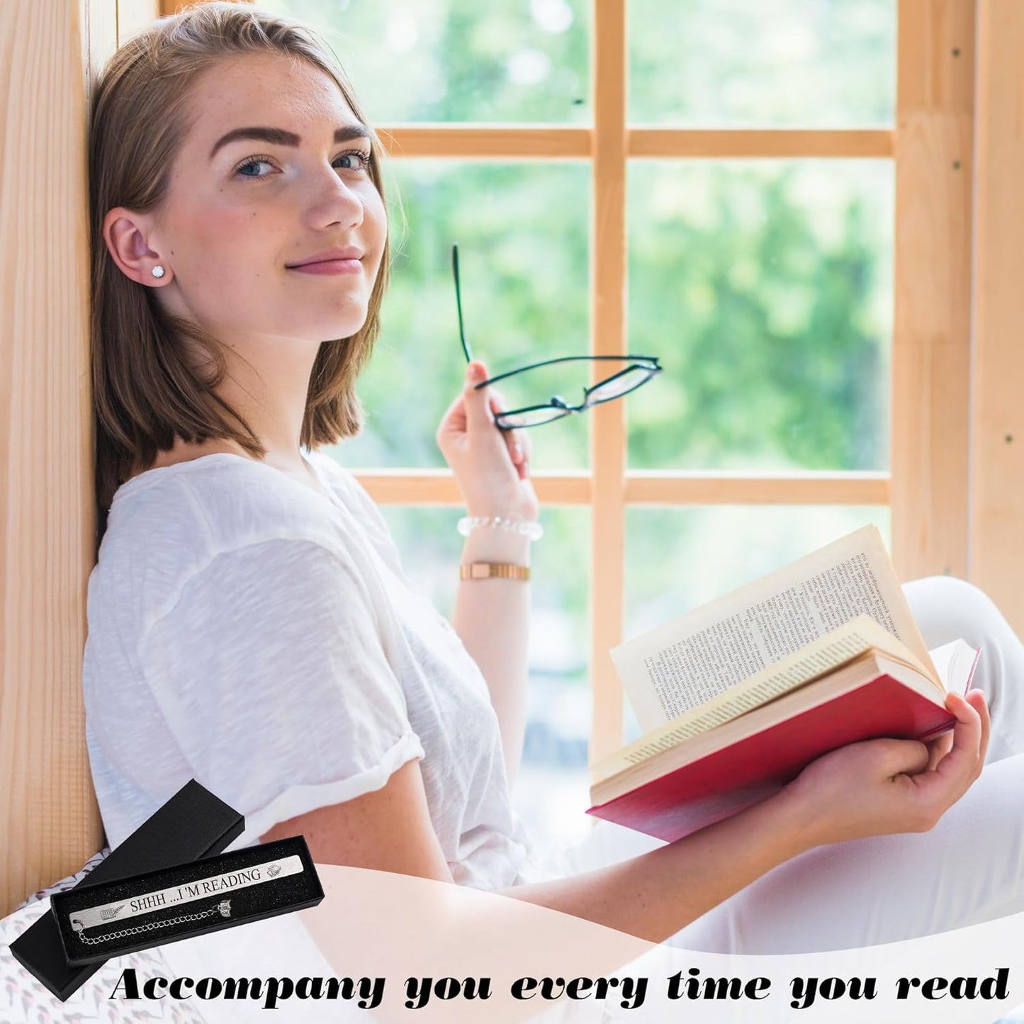 Funny Metal Bookmark for Reading, Slim Stainless Steel Book Marks with Charm, Bookmark Gifts for Men and Women Friend Teacher Birthday Graduation (Silver)