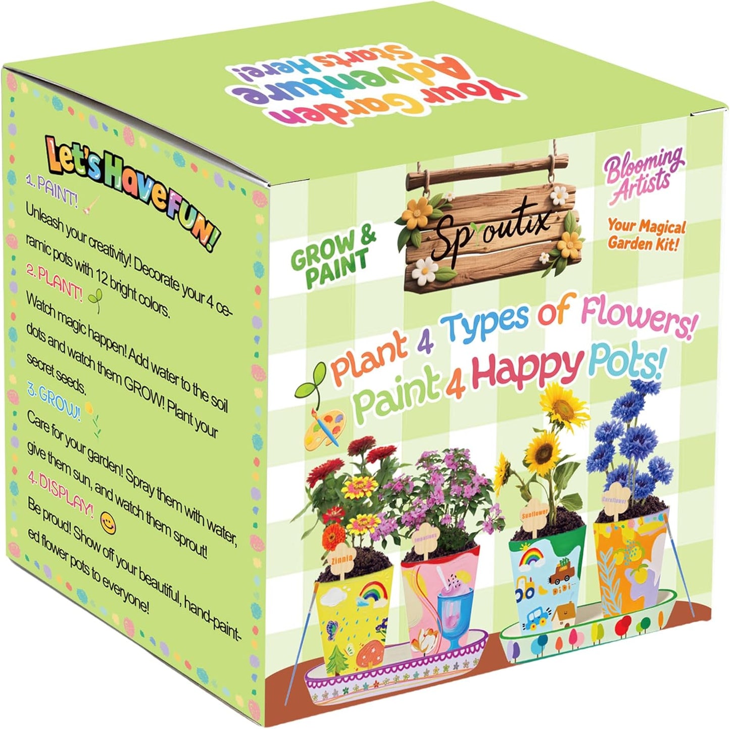 Paint & Plant Flower Growing Kit, Complete Gardening Set with 4 Ceramic Pots, Soils, Seeds and Other Tools, Ideal for Educational Arts and Crafts DIY Gift