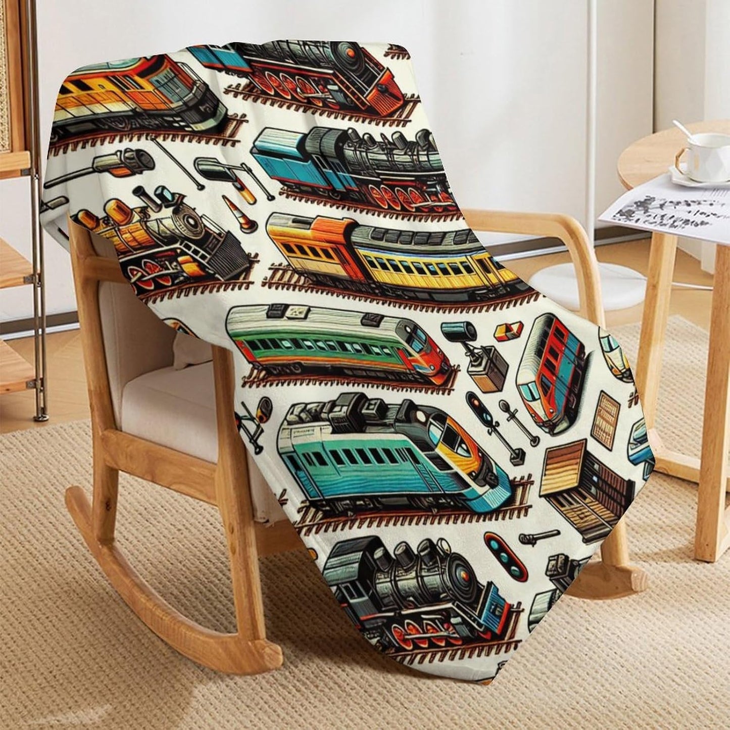 Soft Flannel Train Blanket - Warm Throw Blankets for Teens, Adults, Women, Men - All Season Lap, Chair, Sofa - 70"x50"