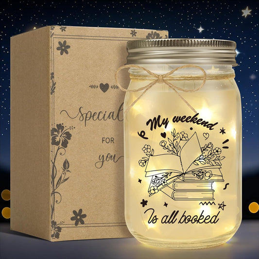 Book Lovers Gifts – Mason Jar Light Bookish Gift for Women, Readers, Bookworms, Librarians, Book Club, Book Themed Gifts, Cozy Reading Nook Decor