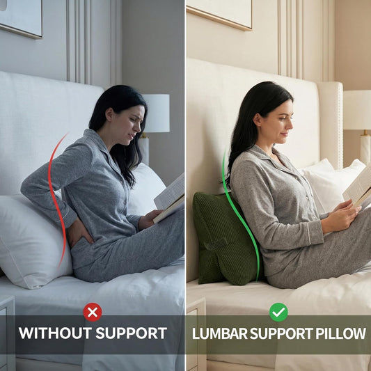 Corduroy Ergonomic Lumbar Support Pillow for Sitting Support, Triangle Back Cushion for Sofa, Armchair & Bed, Washable Cover, Avocado Green