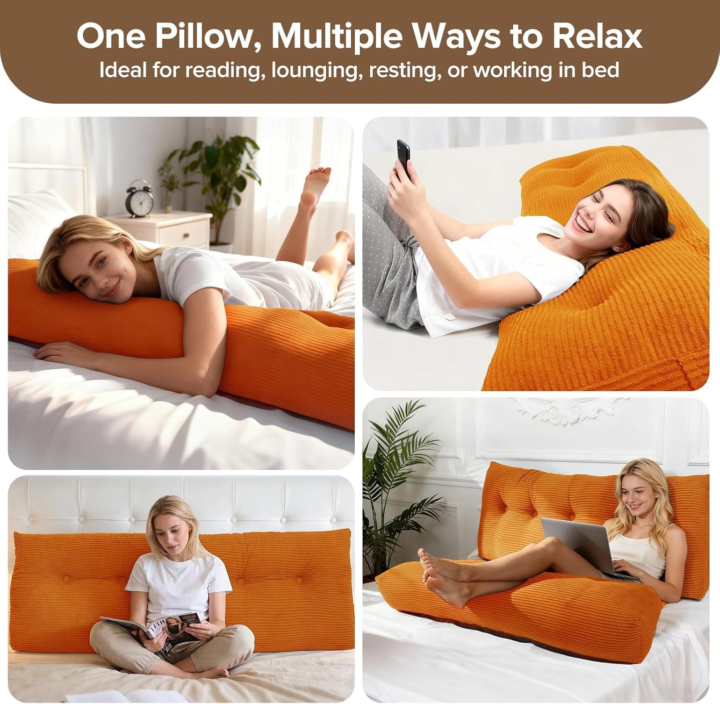 Headboard Pillow for Sitting Up in Bed, Twin Size Backrest Triangle Reading Pillow for Daybed, Supportive Bed Back Pillow for Reading, Watching TV & Relaxing, Soft Lean-Back Support, Orange