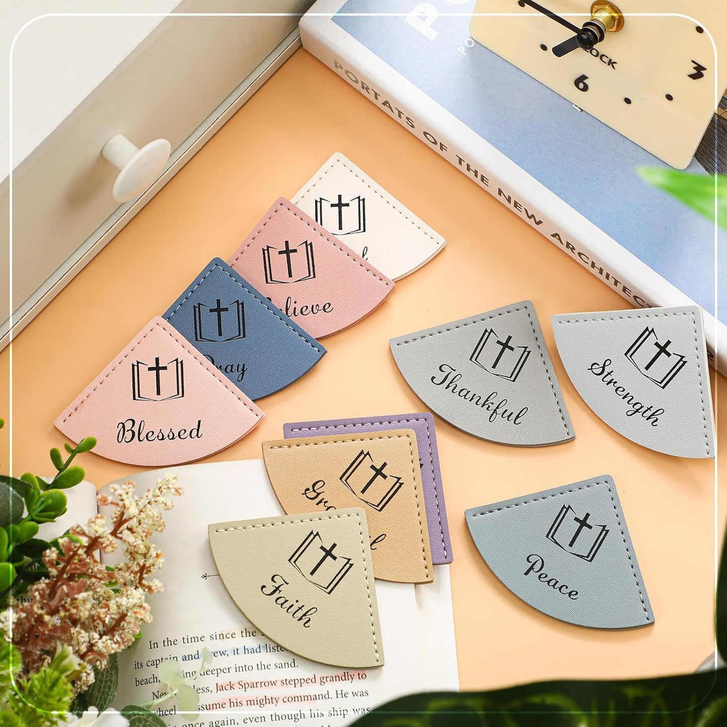 Skyygemm 10 Pcs Christian Leather Bookmarks Corner for Bible Page Corner Inspirational Bookmarks Religious Christian Gifts for Church Supplies Reading Rewards Giveaways(Pastel)