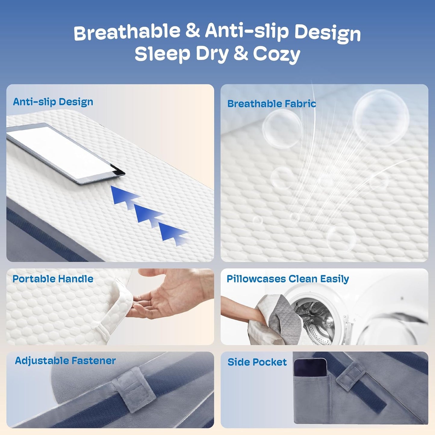 3PCS Wedge Pillow, Orthopedic Wedge Pillow for Acid Reflux, Back Pain Relief, Cooling Memory Foam Top, Bed Wedge Pillows for Headboard, Sleeping, Snoring, Back Support, After Surgery.