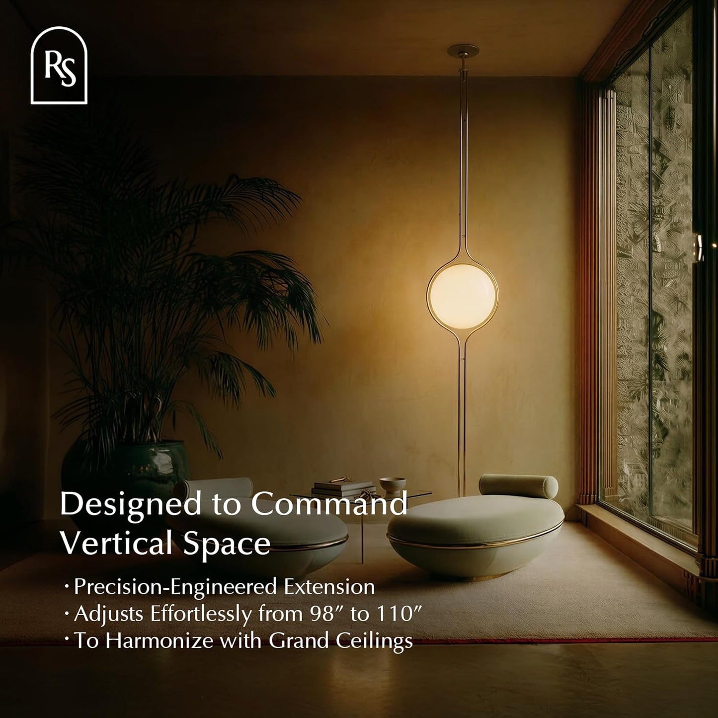 Residence Supply Zuru Floor to Ceiling Lamp - Adjustable 98"-110" Modern Pole Light with LED Bulb - Acrylic Globe Design - UL Certified - Sleek Metal Frame - Living Room & Bedroom Standing Lamp