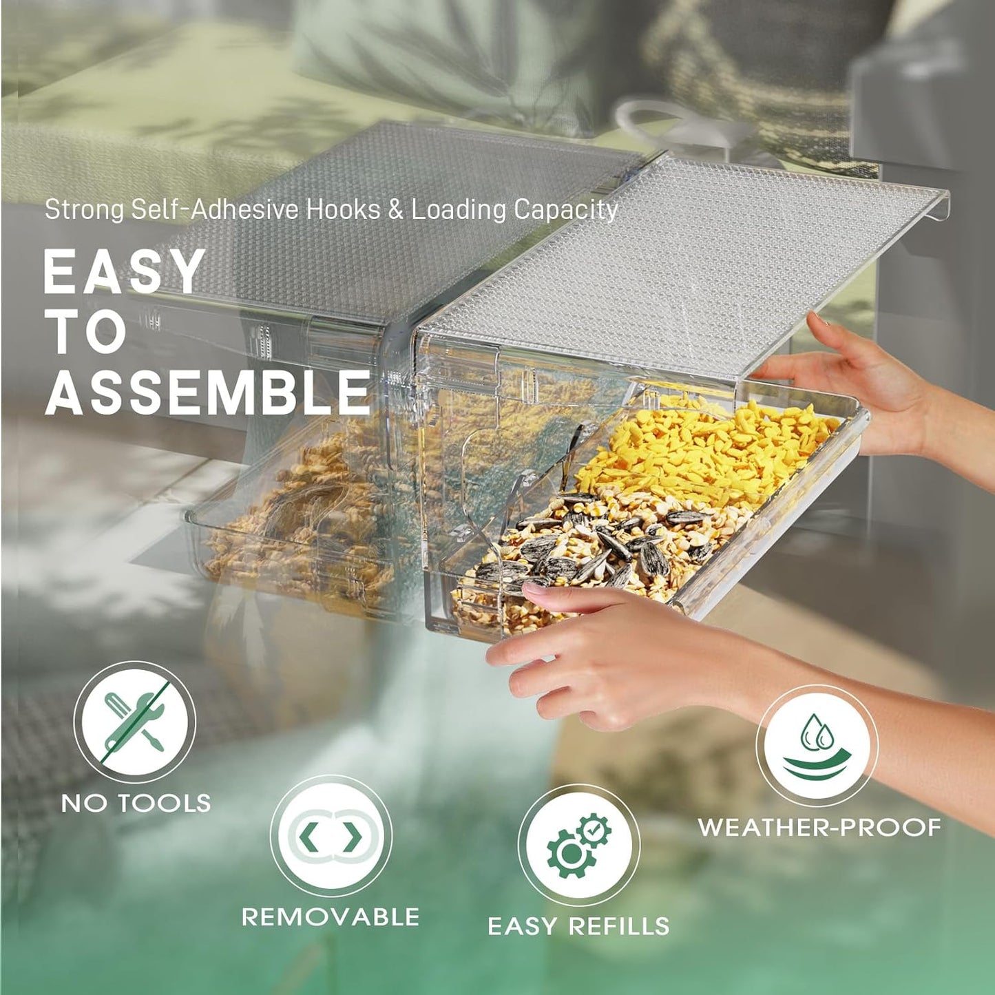 Window Bird Feeder for Outdoors, Clear Birds Feeders Window Mounted with Self-Adhesive Hooks, Outside Wild Bird Watching for Hummingbird,Finch in Garden, Yard, Elderly Kids Viewing