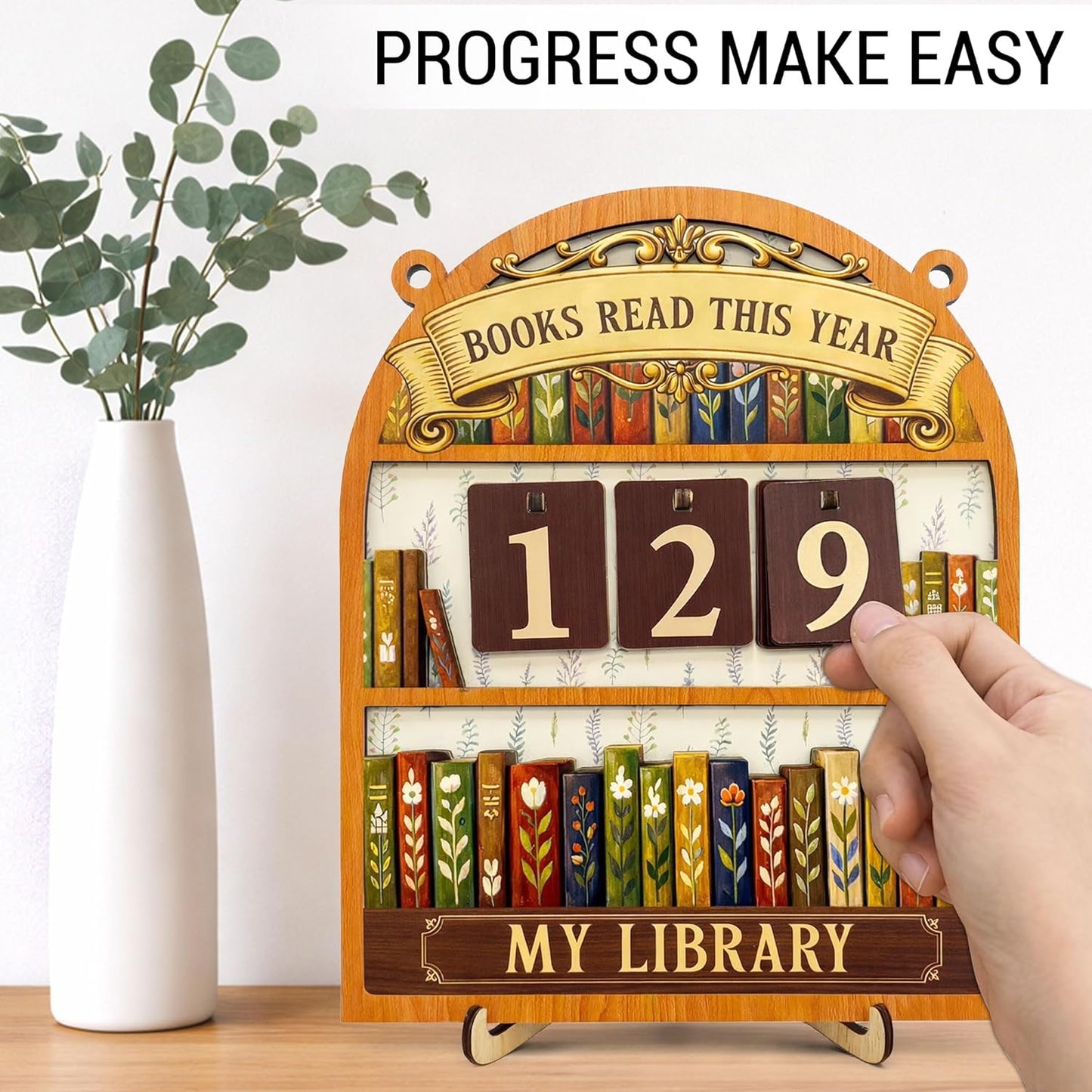 Books Read This Year Counter Sign - Floral Reading Tracker Ornament Bookshelf Decor - Bookish Gifts for Women Book Lovers Bookworms Readers