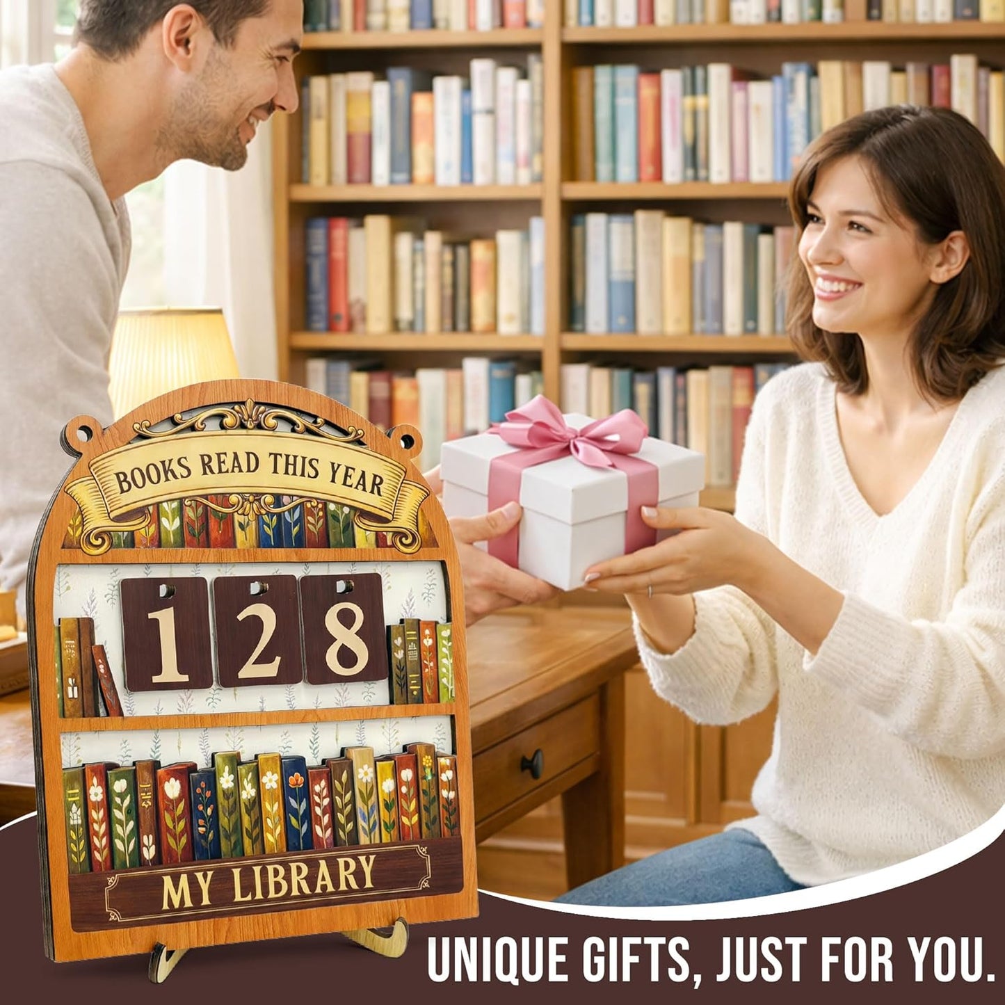 Books Read This Year Counter Sign - Floral Reading Tracker Ornament Bookshelf Decor - Bookish Gifts for Women Book Lovers Bookworms Readers