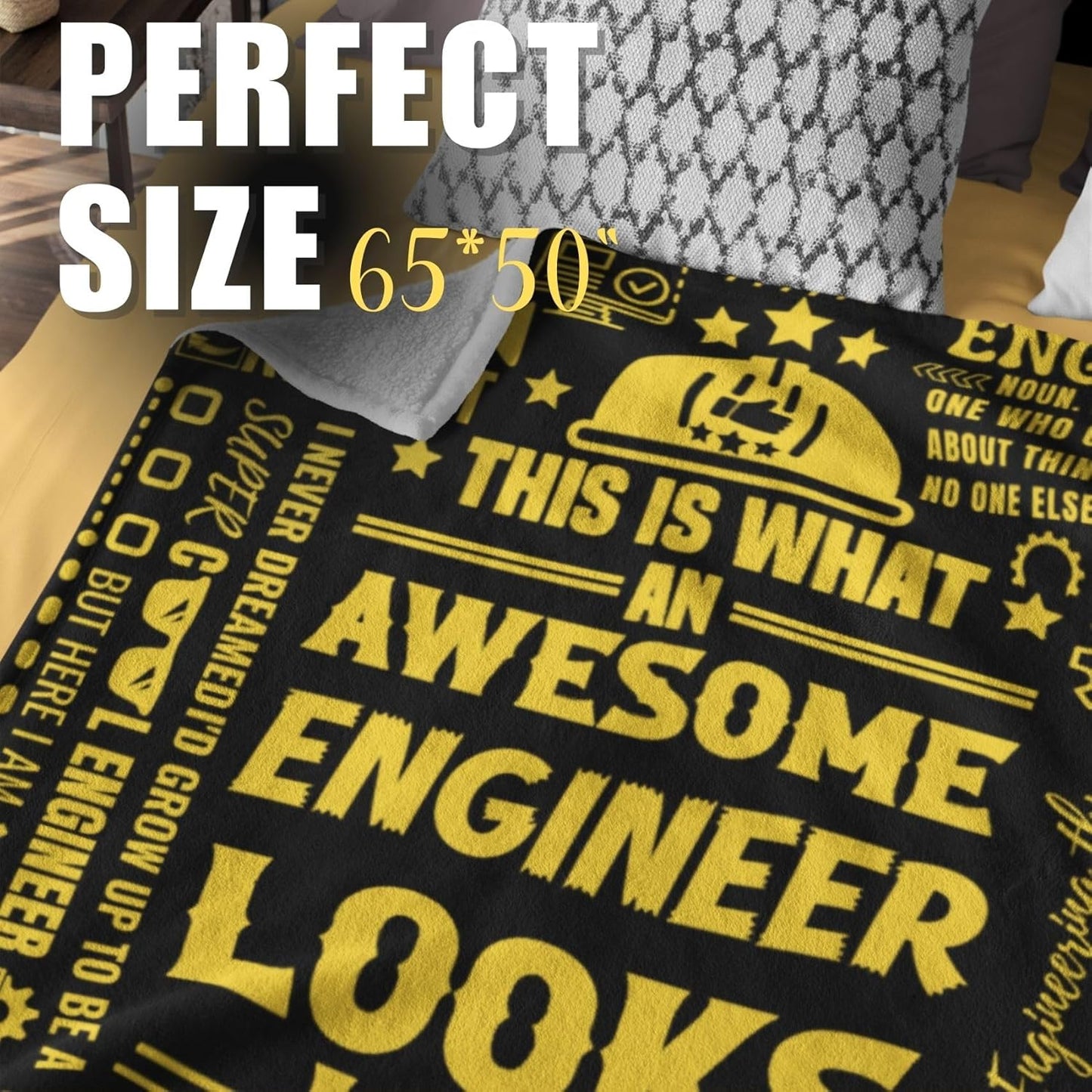 Engineer Gifts - Throw Blanket for Mechanical, Electrical, Computer Engineers - Flannel Blanket for Men, 65 x 50 Inches, Black