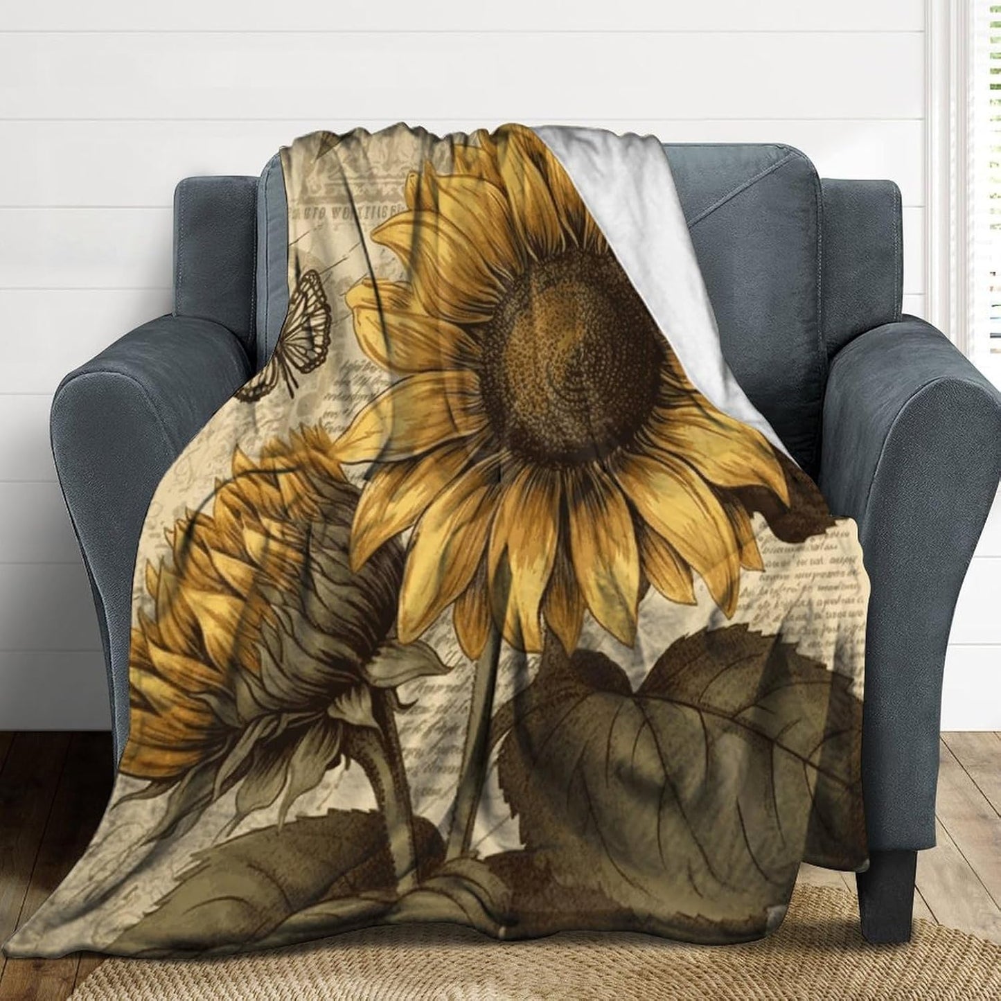 Retro Sunflower Throw Blanket for Couch Super Soft Warm Lightweight Throw Blankets Cozy Flannel Bed Blanket Cute Decorative Blankets for All Seasons Home Decor Gift 60"*80"（150 * 200cm）