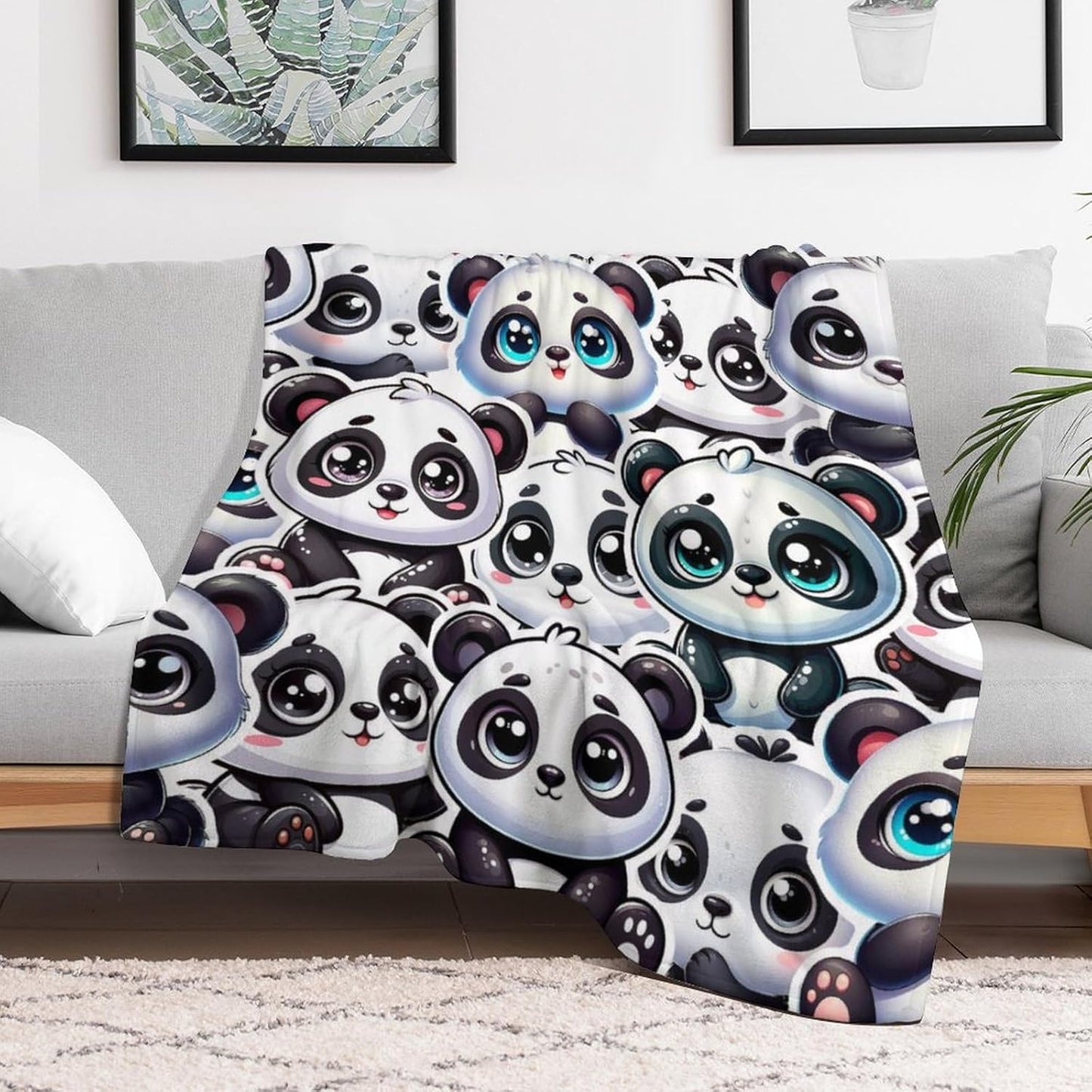 Panda Throw Blanket - Soft Flannel Blankets for Teens Adults Women Men - Warm Panda Throw Blankets for All Season Lap, Chair, Sofa - 70"x50"