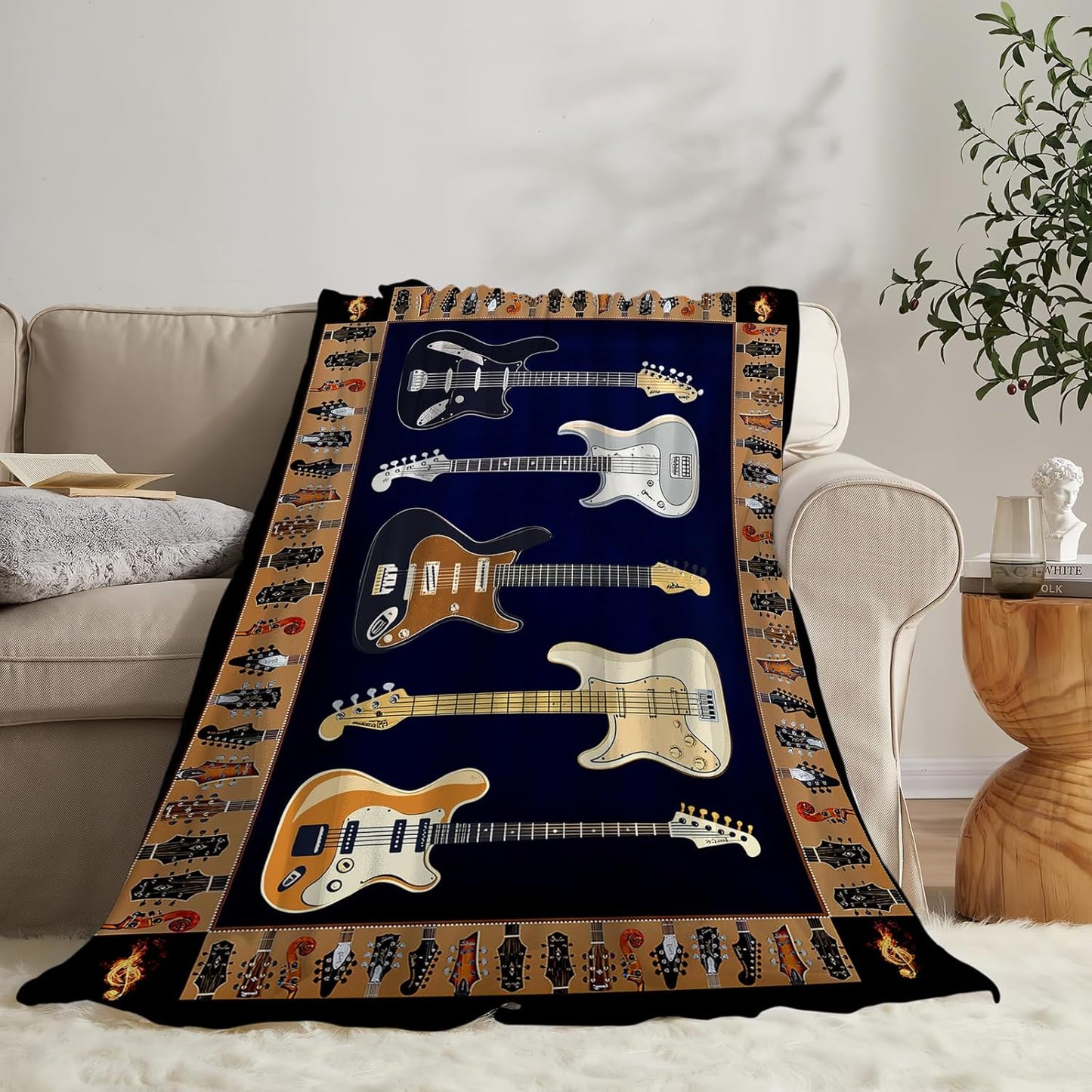 Cool Guitar Blanket Super Soft Warm Fluffy Flannel Music Throw Blanket Cozy Fuzzy Plush Bedding Blanket Gift for Boys Girls Teens Adults Couch Sofa 50"x40"