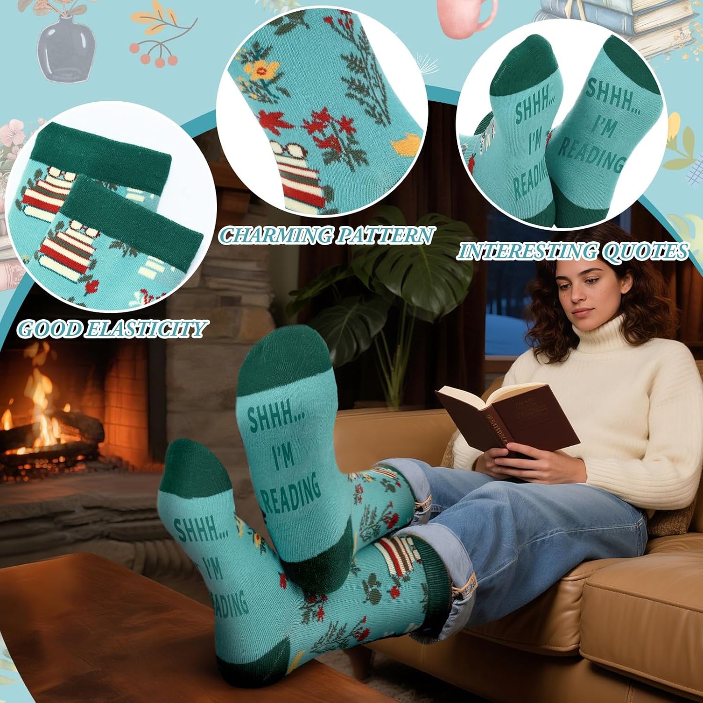 Sieral 4 Pcs Book Lovers Gifts for Women Book Gift Include 60" x 50'' Reading Blanket 12oz Insulated Tumbler Sock Bookmark for Valentine's Day Teacher Mother Bookish Library Club Librarian(Green)