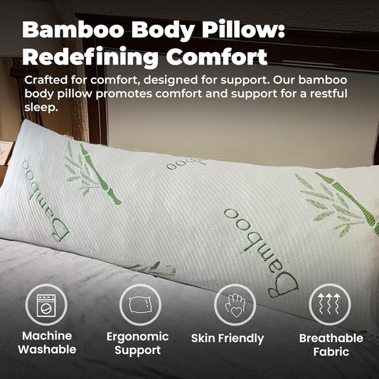 OMEO Full Rayon Bamboo Fiber Pillow Memory Foam Body Pillow for Side Sleeper, Huggable Long Body Pillow for Adults with Washable Pillowcase with Zipper, 20x54 Inch