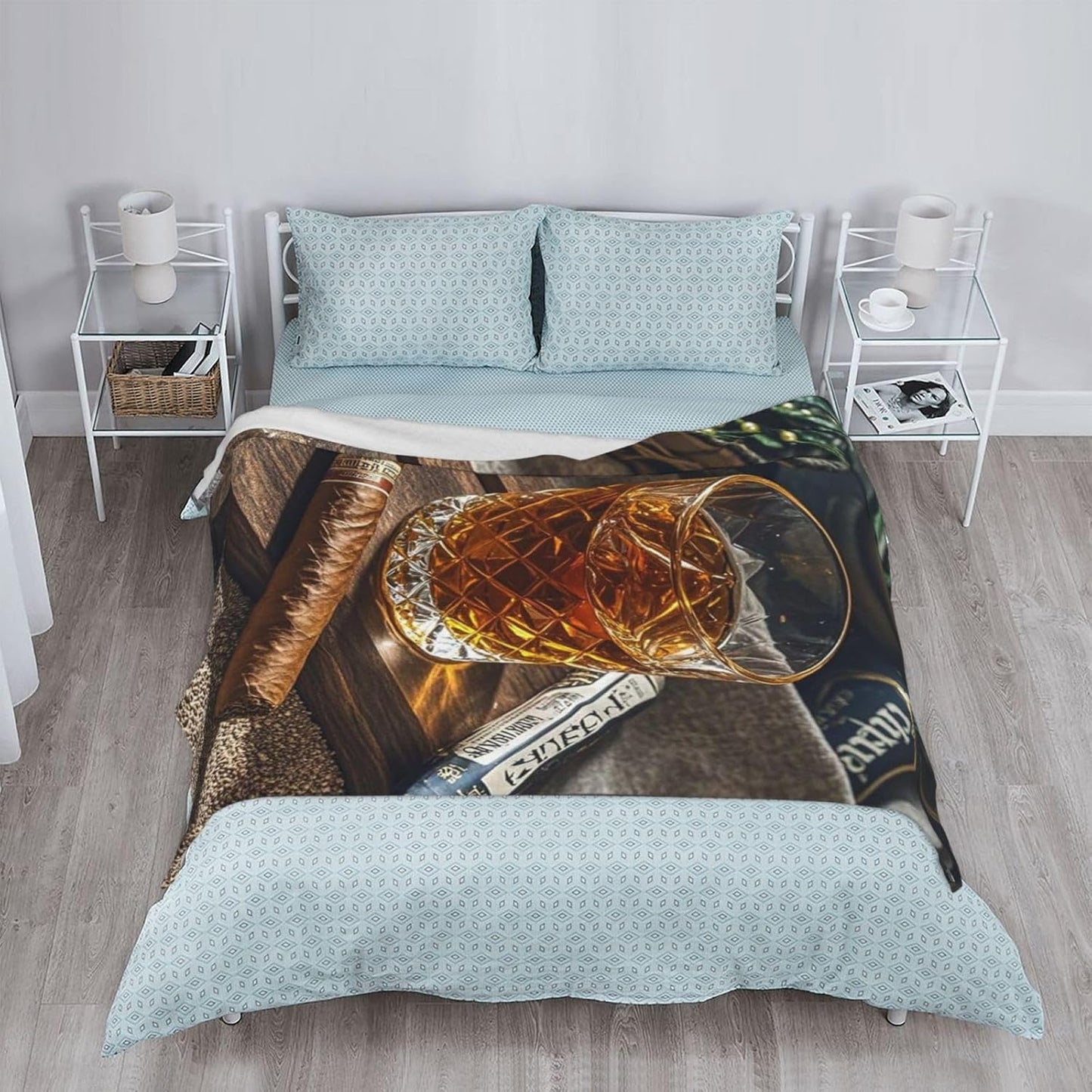 Throw Blanket Soft Cozy Bed Blanket 60"x50" Reversible Plush Blanket Cigar & Whiskey Flannel Blankets Warm Cozy Throws for Sofa Lightweight Blankets for Couch Bed