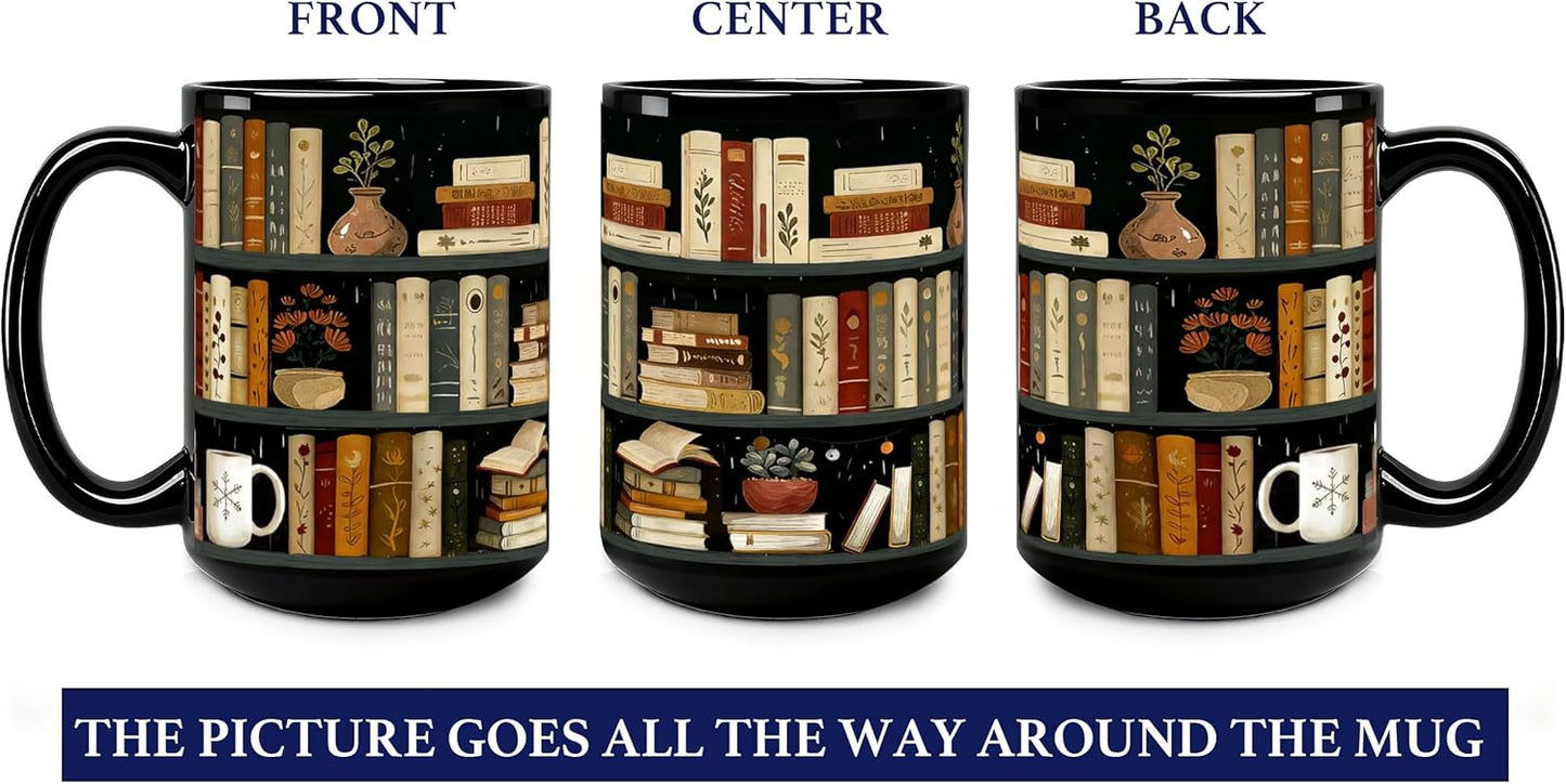 Book Mug Gifts for Books Lovers, Vintage Library Bookshelf Mugs, Reading mug Gift for Readers Librarians, Bookworm gift for Writers on Birthday, Reading Themed Coffee mugs, Funny Bookish gifts-16