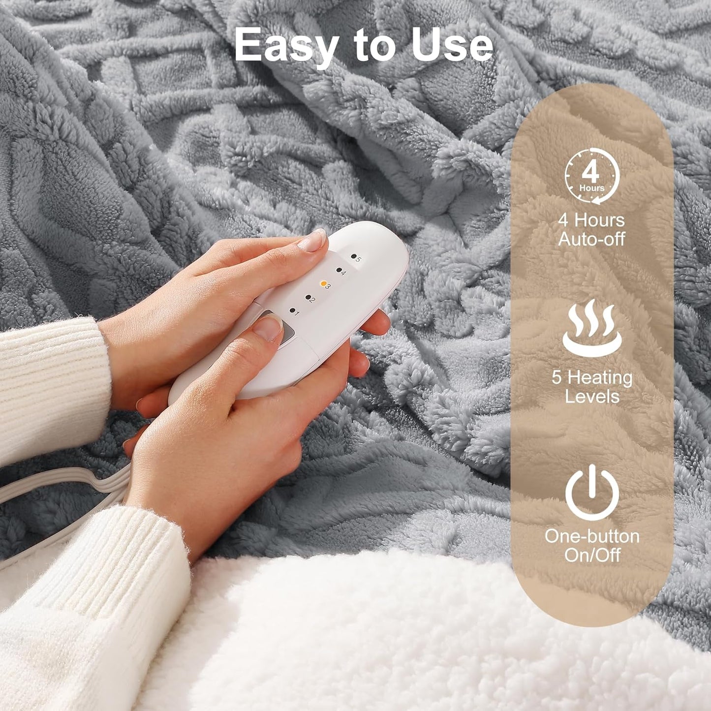 Heated Throw Blanket 50"x60" with 5 Heating Levels & 4 Hours Auto Off, Soft & Plush Sherpa Electric Blanket Throw with ETL & FCC Certification for Home Use, Machine Washable, Great Gift, Grey
