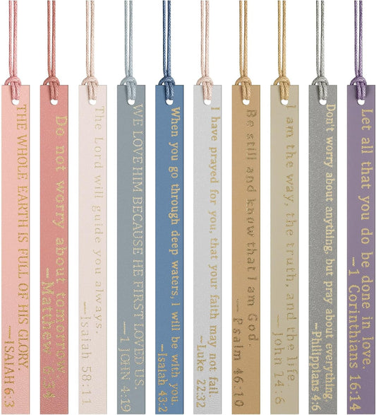 Skyygemm 10 Pcs Christian Bookmarks Christian Gifts for Women Leather Religious Bookmarks Handmade Bible Book Lovers Readers Female Church Book Club(Pastel)