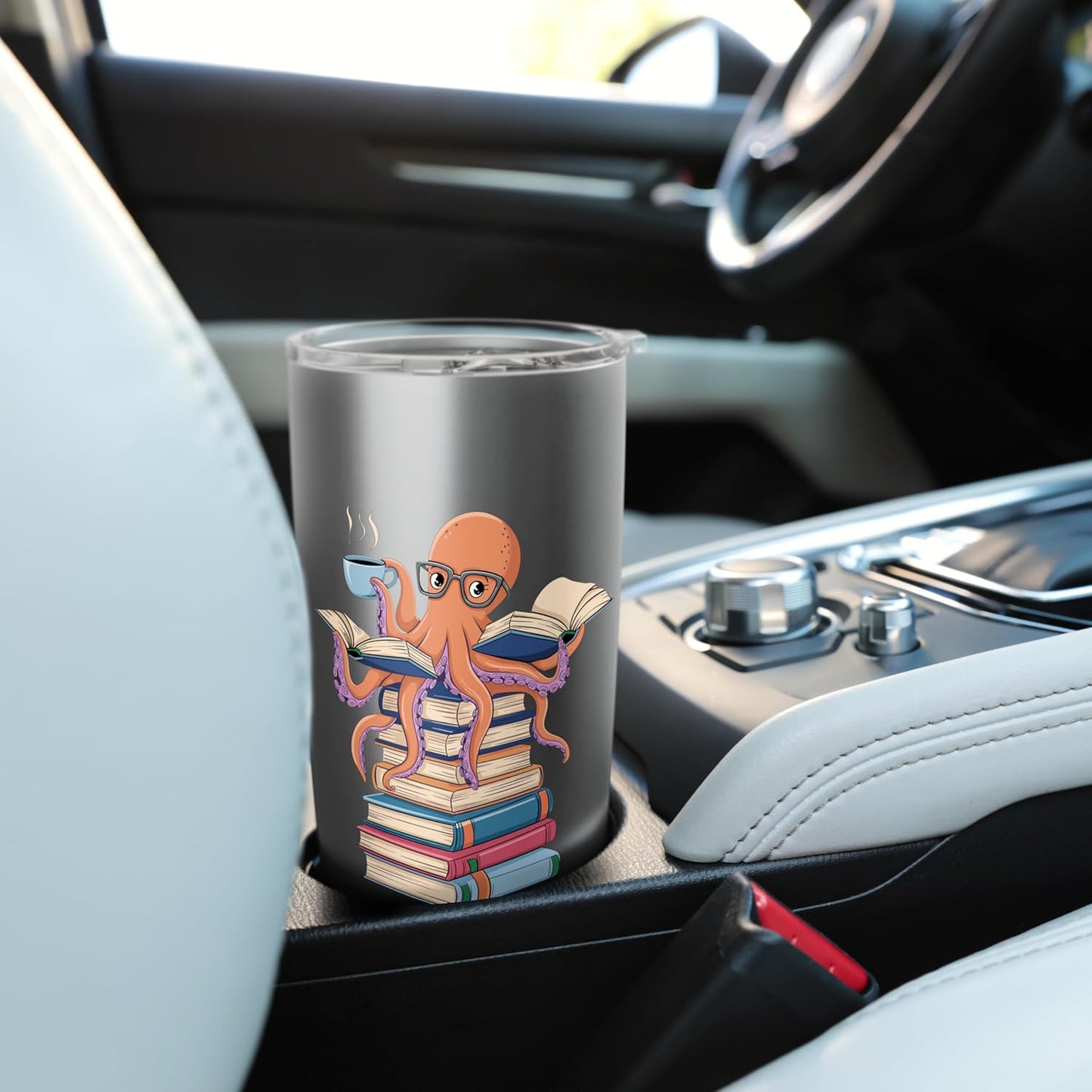 Octopus Reading Book Coffee Lover Bookaholic Bookworm Reader Stainless Steel Insulated Tumbler