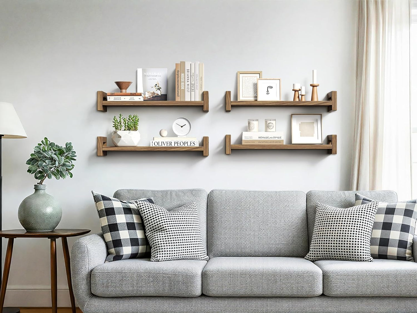 Upgraded Floating Shelves for Wall, Set of 3 Solid Wood Wall Mounted Shelves, 16" Rustic Walnut Display Shelf for Bedroom, Living Room, Bathroom, and Kitchen Decor - Heavy-Duty & Natural Pine