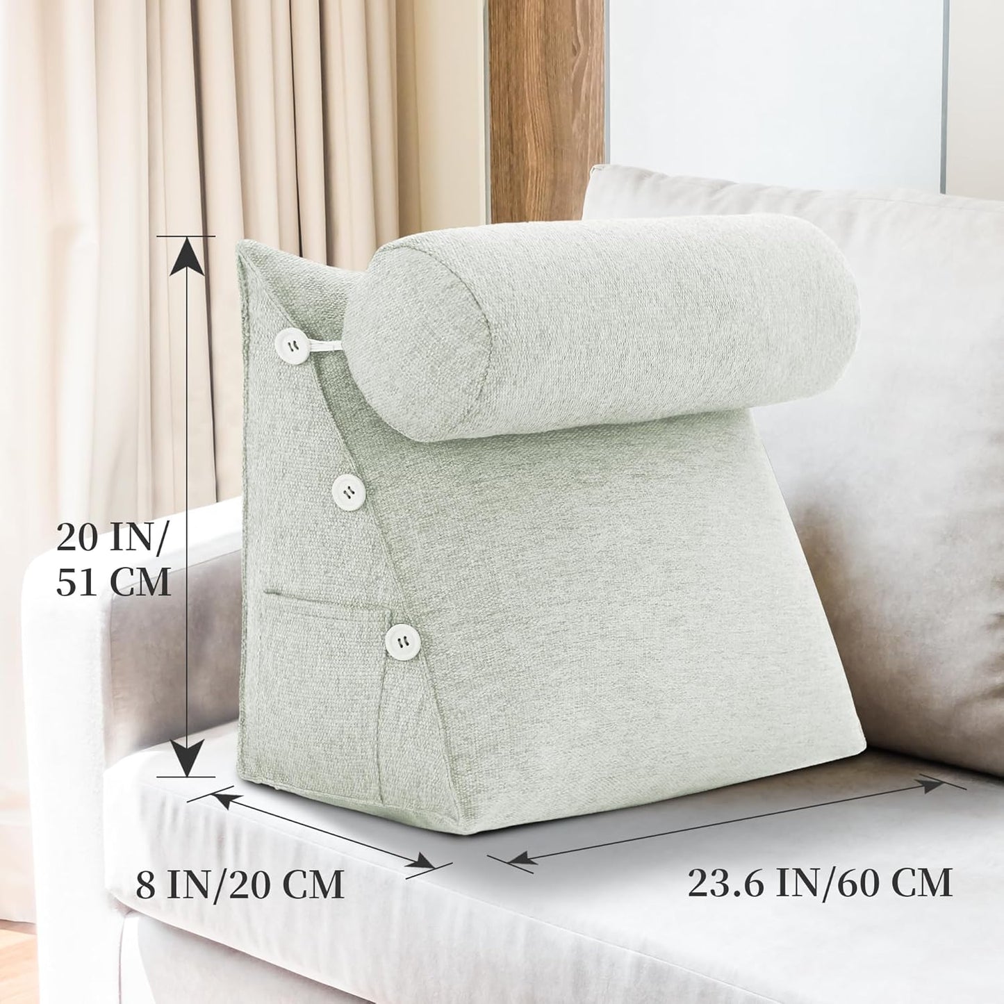 Wedge Reading Pillow — Adjustable Triangular Cushion, Removable Linen Cover, Lumbar & Neck Back Support