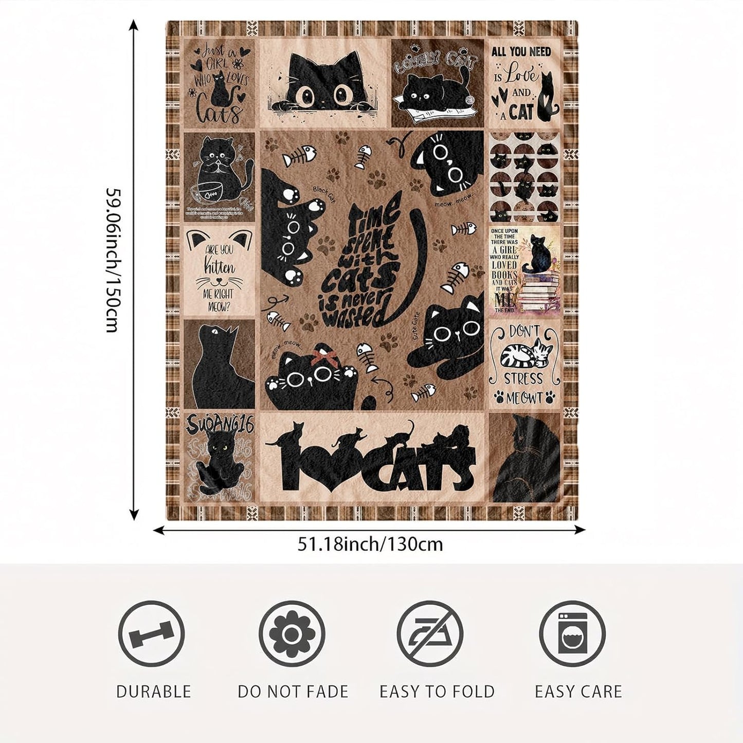 Black Cat Throw Blanket Gift for Cat Lovers Women and Girls - Cute Cozy Decorative Couch Sofa Bed Throw, Birthday Christmas Mother's Day Valentine's Day Present, 50'' x 60''