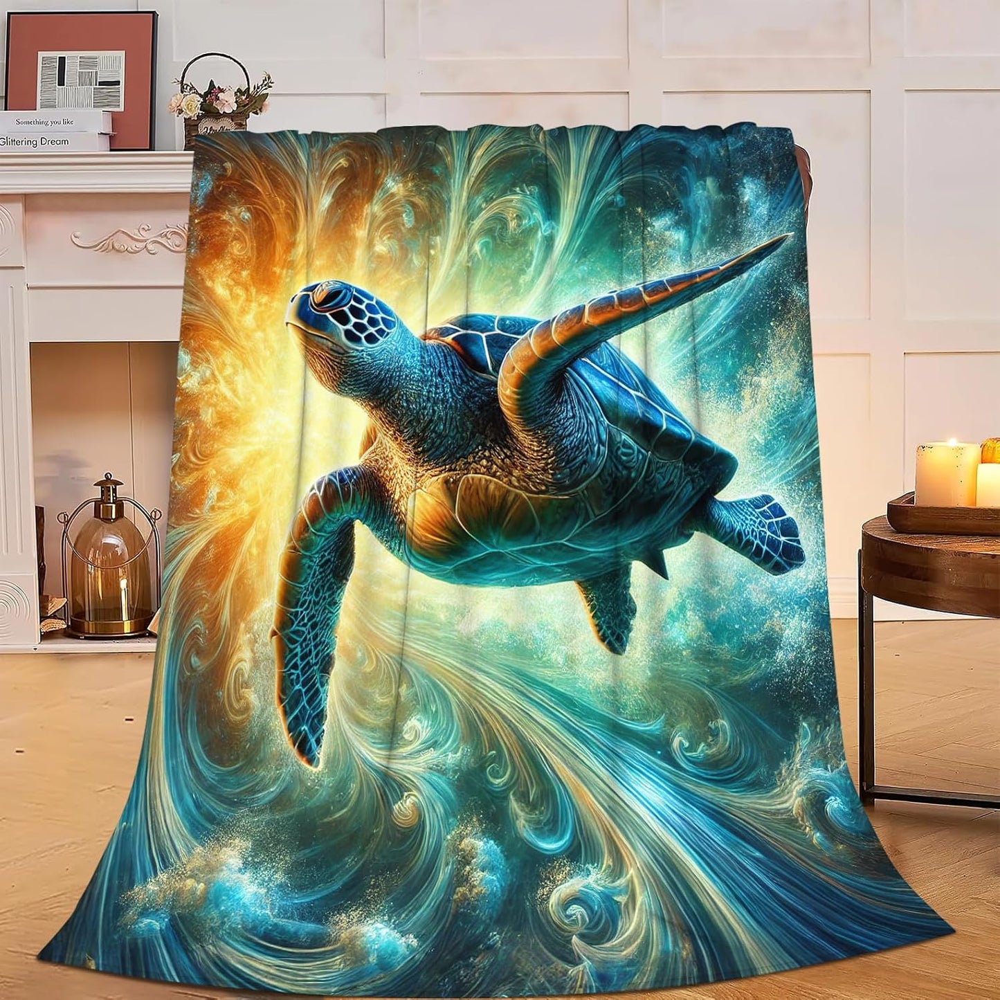 Ocean Sea Turtle Blanket Marine Turtle Beach Flannel Plush Throw Blanket Cozy Nautical Coastal Decor Fleece Stuff Blanket Gifts for Lover Girls Boys Kids Adults Women Bed Travel 40"x50"