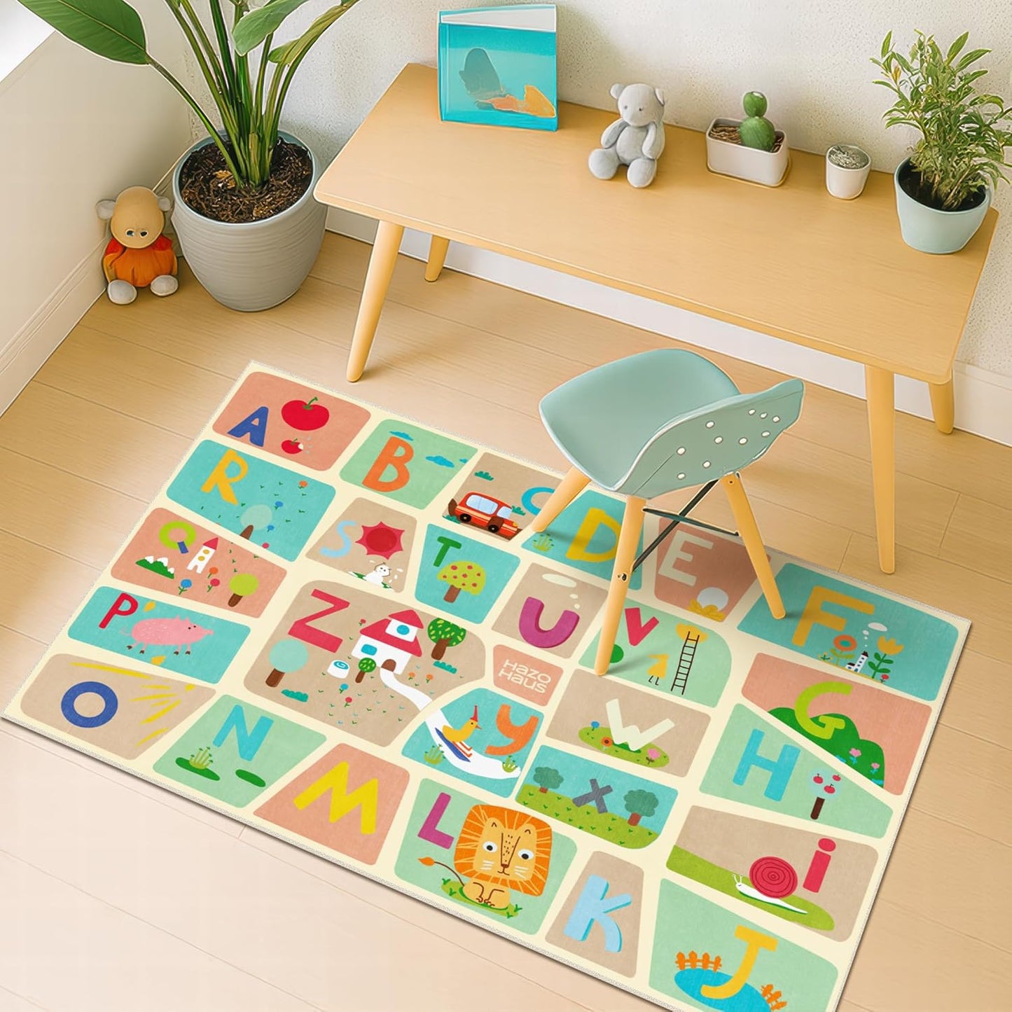 3x5 Preschool Alphabet Rug for Toddlers – Soft ABC Play Mat for Baby Learning, Educational Nursery Rug for Crawling, Reading Nook or Small Playroom – Cute Pastel Beige and Blue Letters Décor