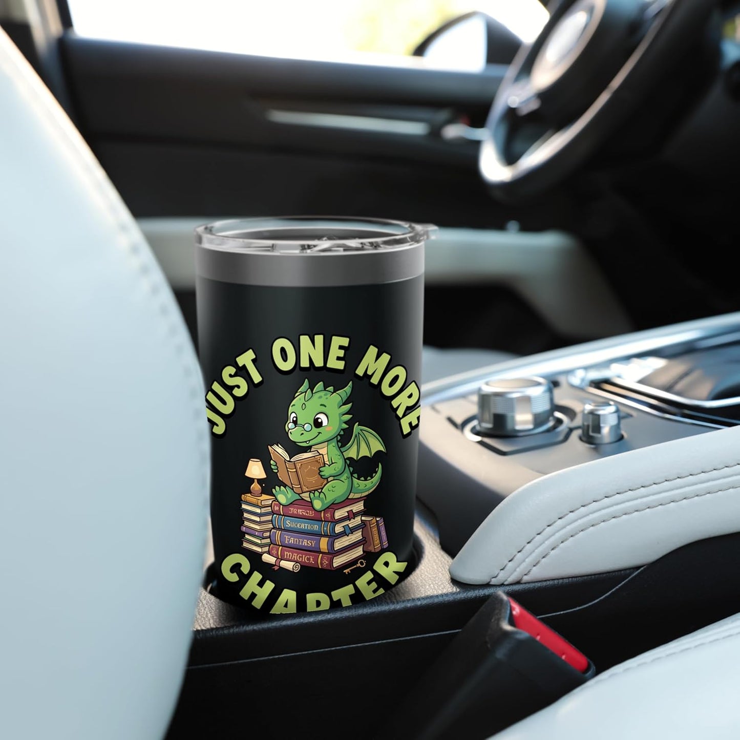 Just “One” More Chapter, Cute Dragon Bookworm Reader Stainless Steel Insulated Tumbler