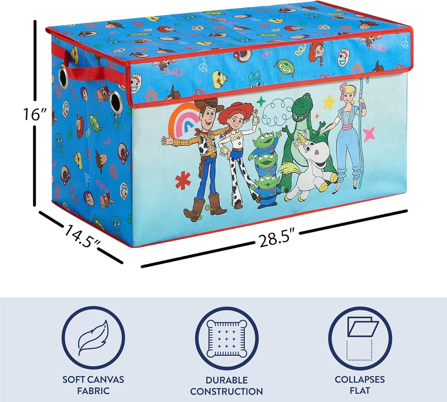 Disney Pixar Toy Story Collapsible Storage Trunk with Lid,Large Durable Kids Toy Box Organizer for Bedroom &Playroom,28.5"x14.5"x16"