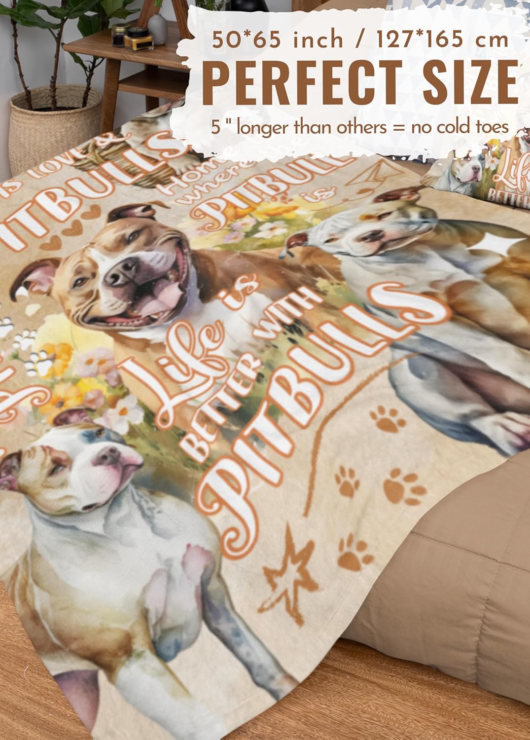Pitbull Gifts for Pitbull Lovers, Pitbull Lover Gifts, Flannel Blanket Throws, 50" x 65"