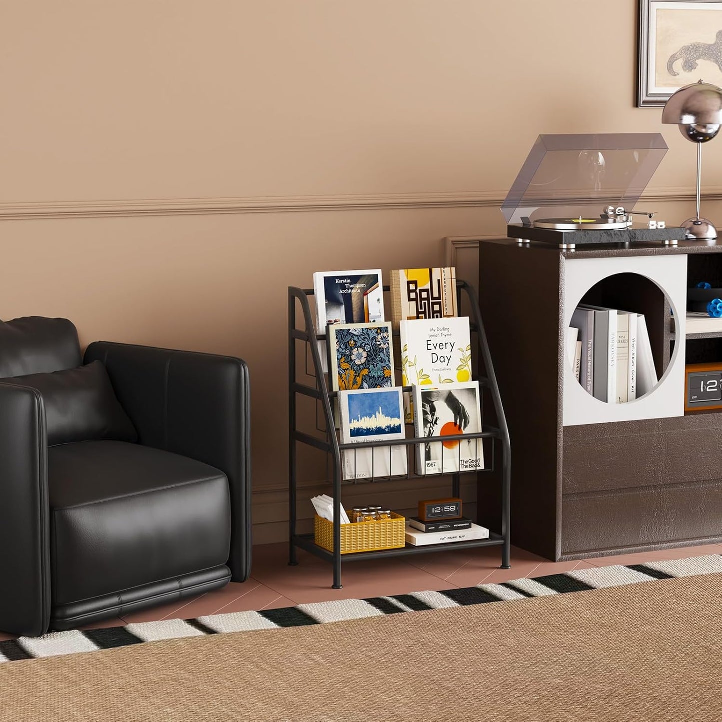 Bookshelf Small Metal for Storage 9.8" D x 17.7" W x 25.6" H, Short Book Shelf for Display and Storage, Ladder Bookcase for Home Office, Black