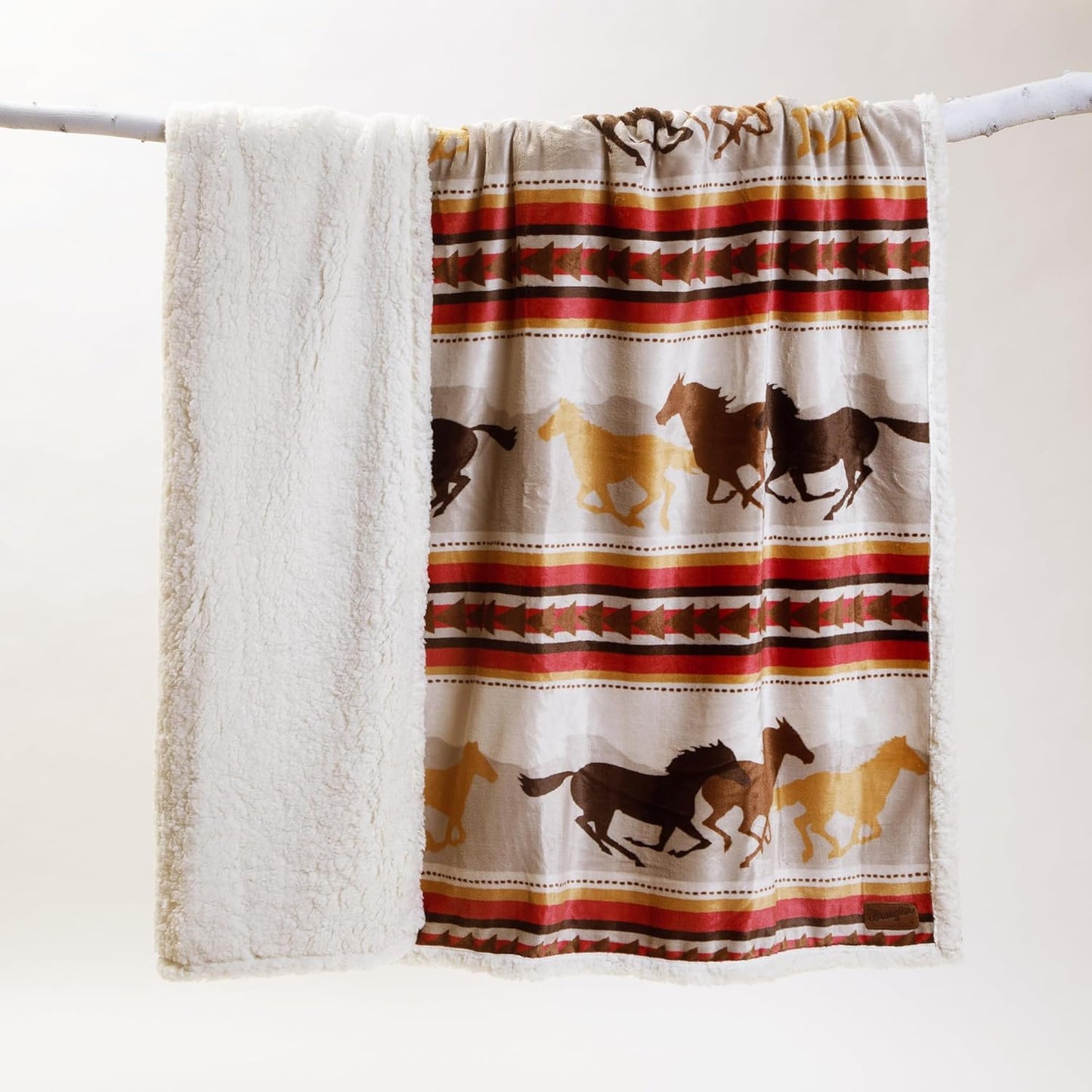 CARSTENS, INC. Wrangler Ultra Premium Super Soft Plush Sherpa Fleece Oversized Throw Blanket 54" x 68", Running Horses