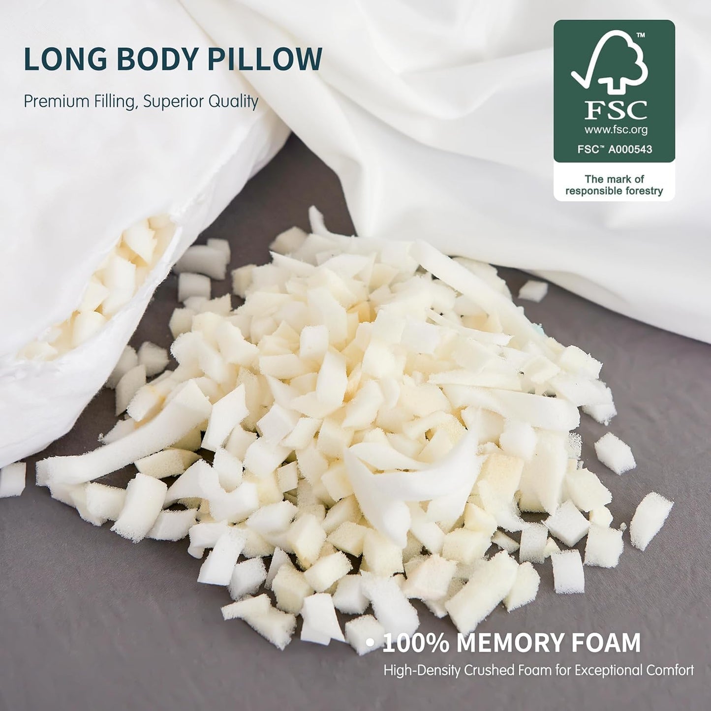 SyMax 7.8"x76" Body Pillow for King Bed, Long Round Body Pillow for Adults, Memory Foam Bolster w/Removable Velvet Cover, Headboard Gap Filler Pillow, White