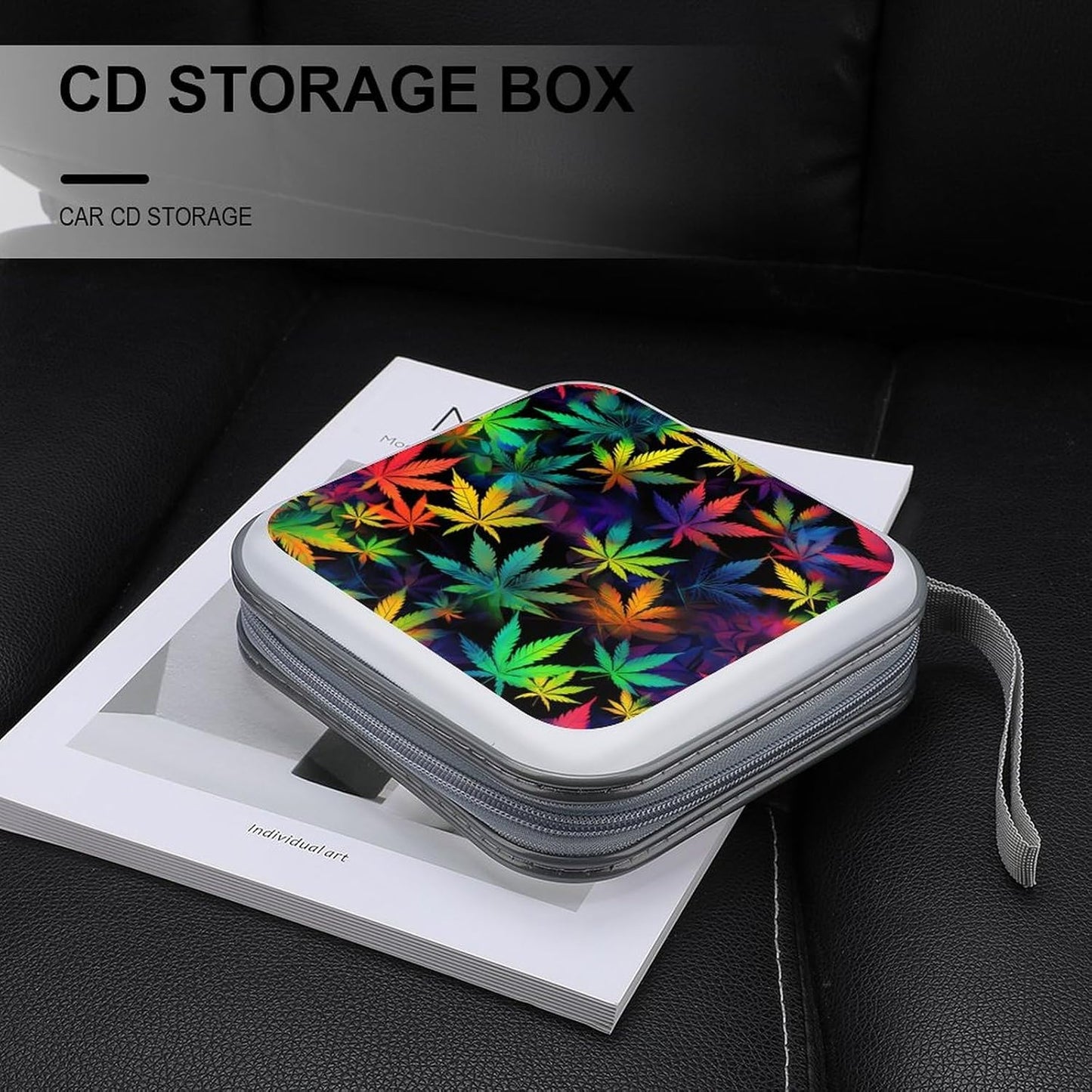 Trippy Weed Tie Dye Funny CD Case 40 Capacity DVD Storage Holder Portable Disc Wallet Organizer Bag for Home Travel Car