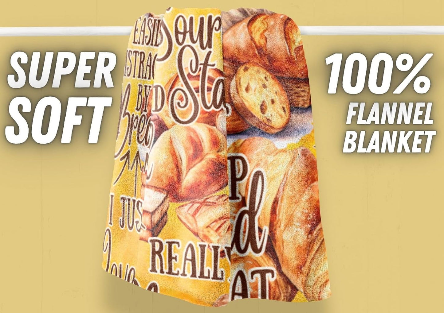 Bread Bakery Gifts Blanket, Bed Flannel Plush Throw, for Bread Lover, Women, Female (50"x 65")