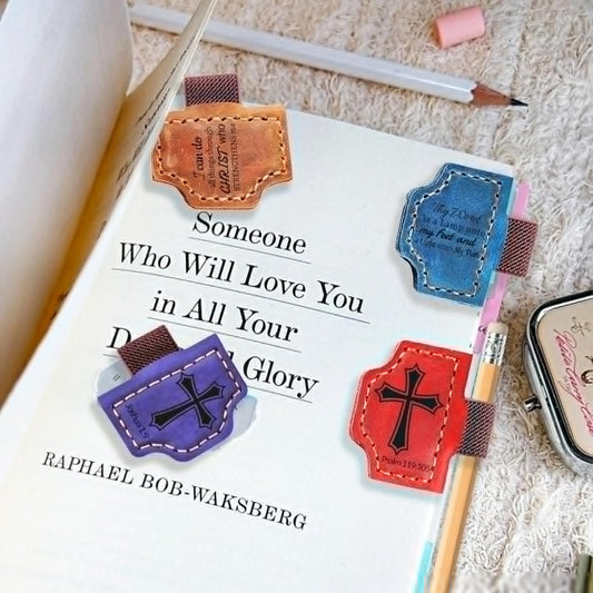 Personalized Magnetic Bookmark with Pen Holder, Bible Verse Scripture Design, Custom Leather Bookmark Bible Study Supplies for Women Men, Christian, Book Lovers Gifts (Brown, Psalm 119:105)