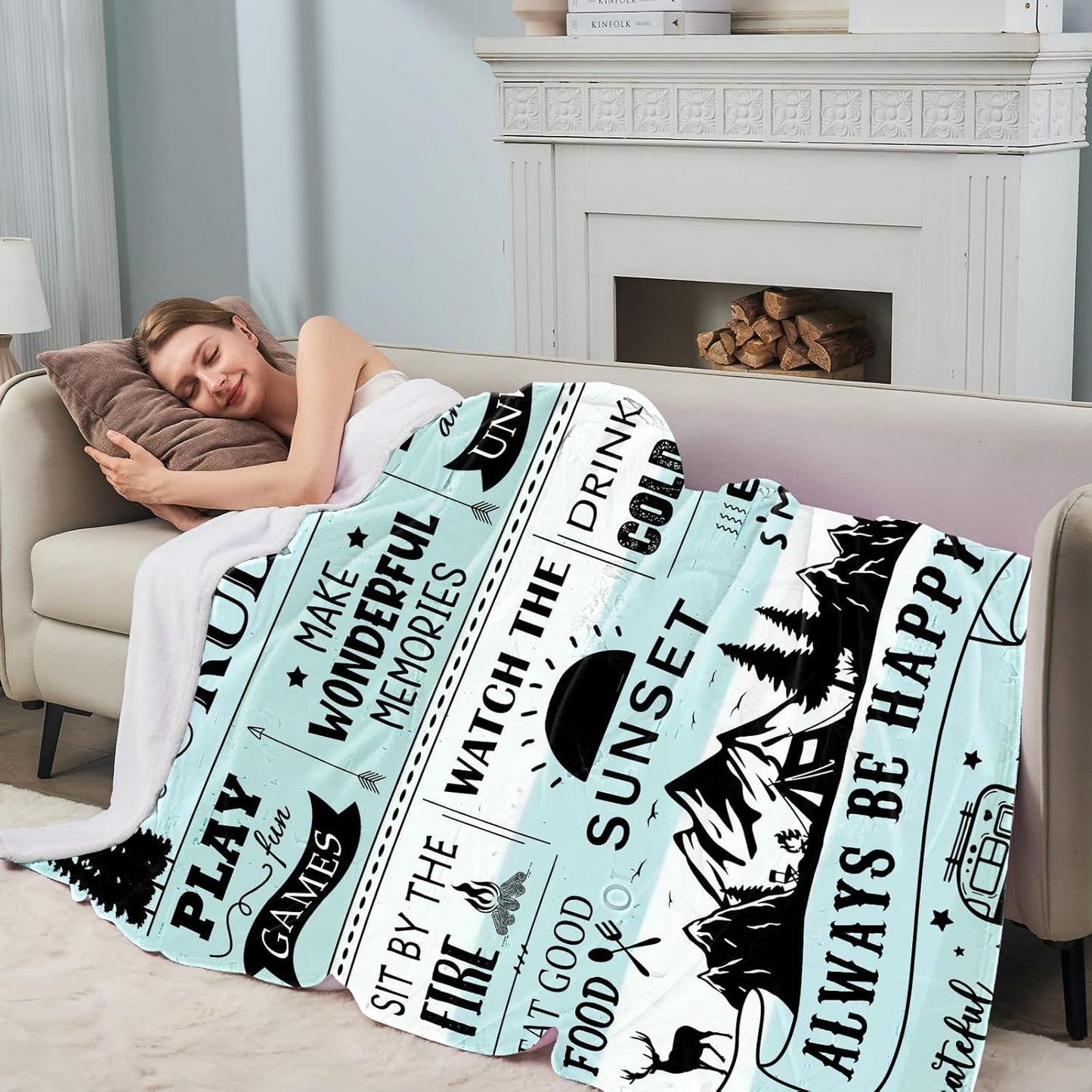 Camping Gifts for Women/Men, Camping Rules Blanket, Camp Stuff, Camp Essentials, Camper Decor for Outdoors, RV Owners Travel 60"x50"