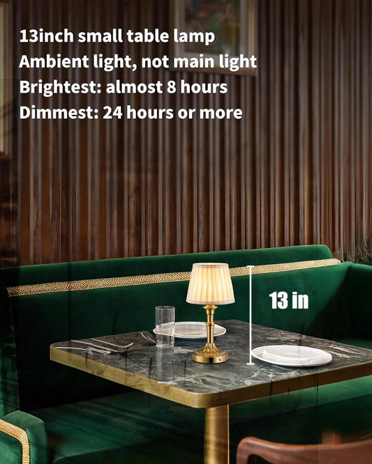 KDG Cordless Portables Table Lamp, LED Fabric Shade Small Desk Lamps, 4000mAh Battery Powered Lighting, 2700K Stepless Dimmable Light for Living Room, Dining Room, Bedroom, Bedside (Gold)
