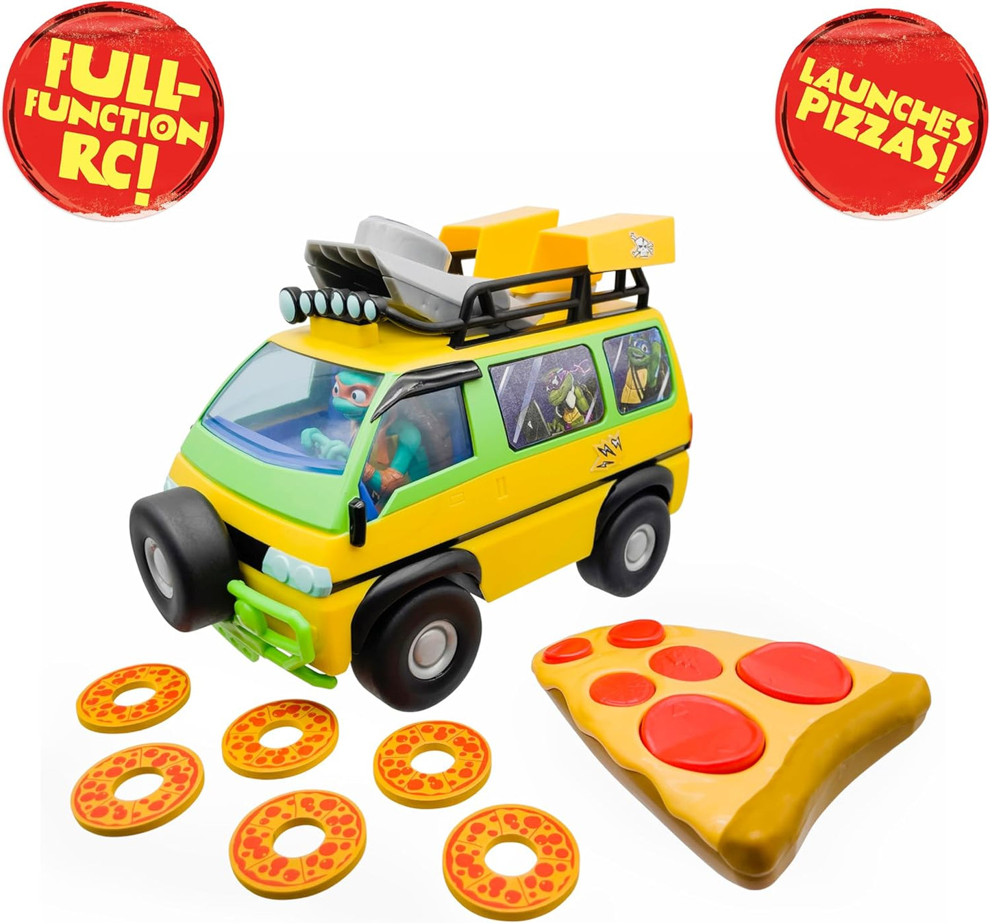 Teenage Mutant Ninja Turtles Toy, Pizza Blaster RC Vehicle with 6 Foam Pizza Launchers, TMNT Remote Control Toy for Kids, Mutant Mayhem, Ages 5+