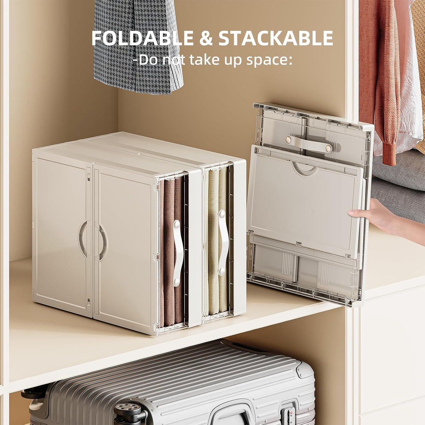 Plastic Bed Sheet Organizers and Storage 4 Pack Sheet Set Storage Organizer, Foldable Linen Closet Organizer with Window, Lockable Storage Bins for for Bedding Sheets, Duvet Covers, Blankets