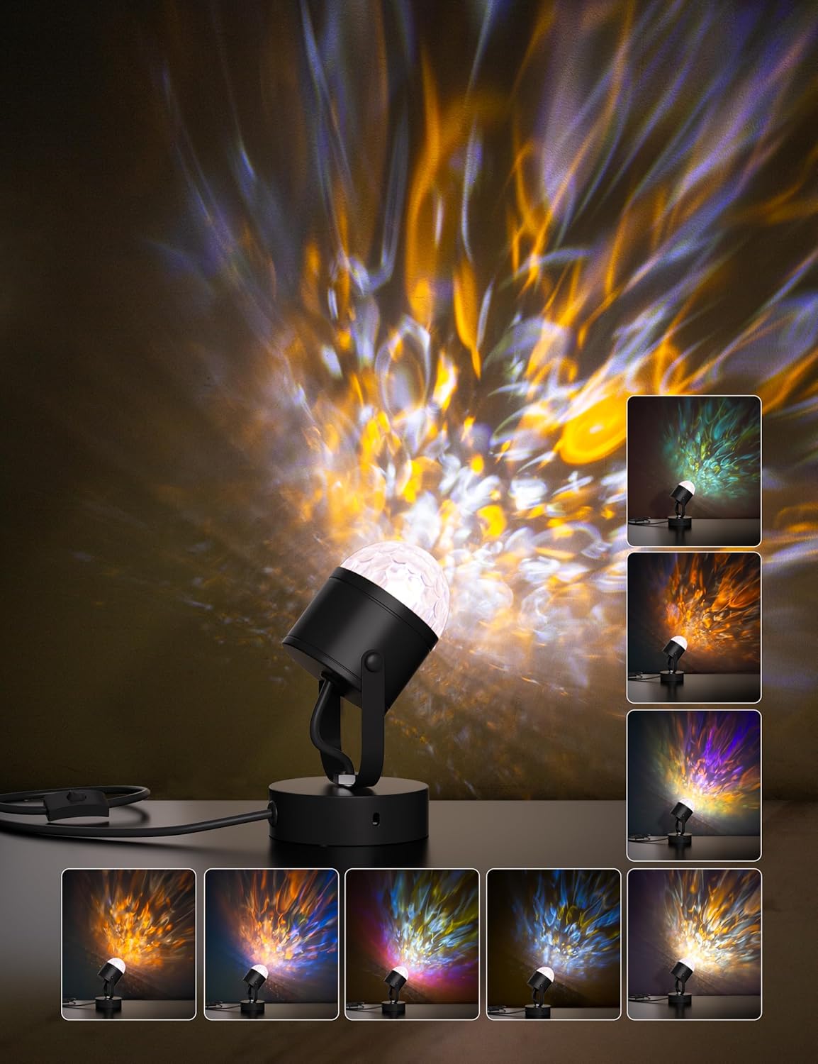 Joyzy Plug-in Dynamic Ocean Wave Table Lamp with Remote Water Ripple Night Light Projector for Room Party Christmas Decoration, Color Changing Ambient Lamps, Vivid Videography Projection
