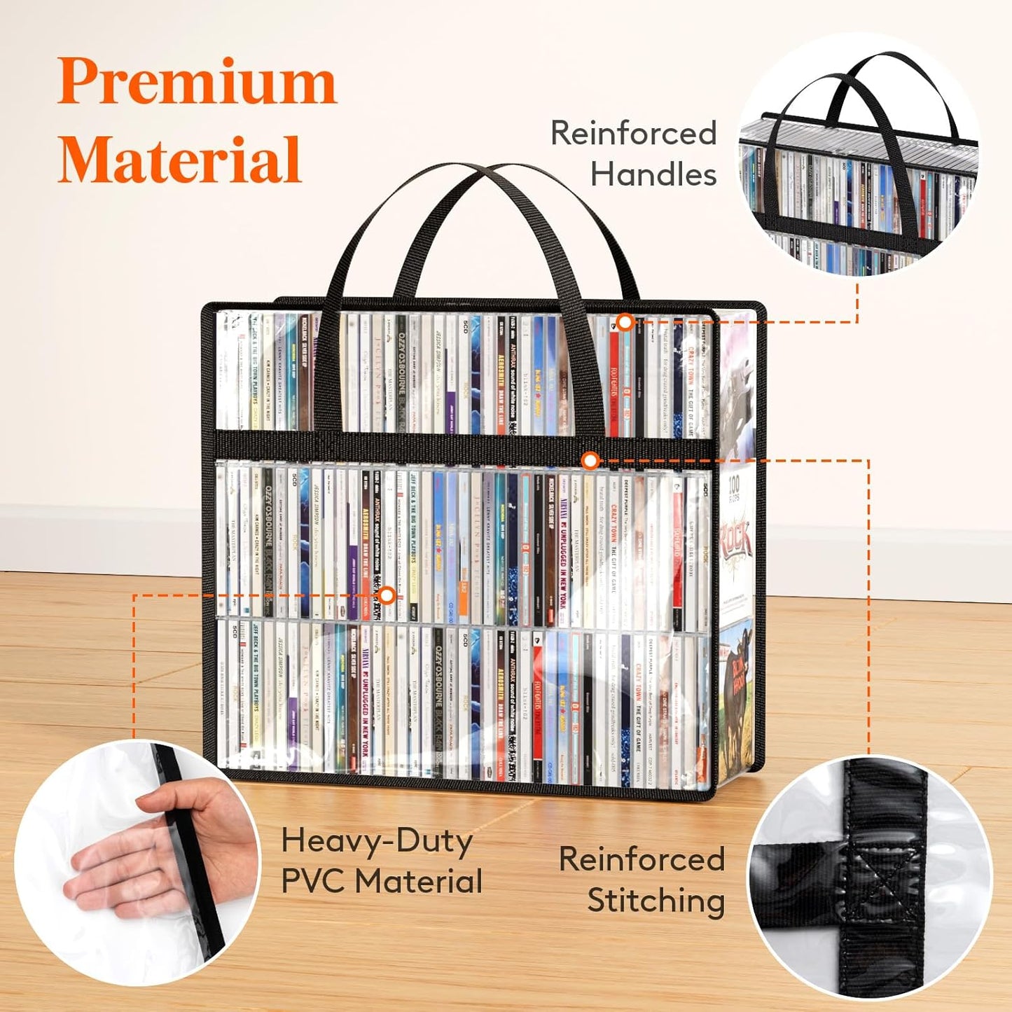 Lifewit CD Storage Bags, Clear PVC Plastic CD Organizer Box with Carrying Handles and Zipper, Stackable Media Case Bins Portable for CDs, Albums, Hold up to 240 CDs (120 Each) 2 Pack