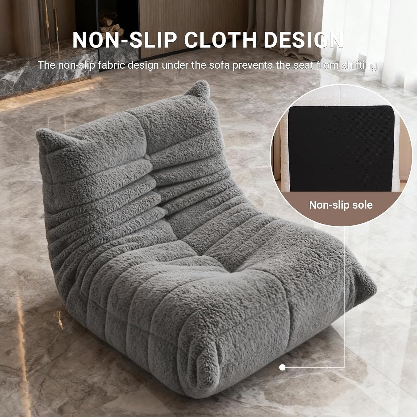 Gaming Bean Bag Chairs for Adults, Fireside Chair for Living Room with Memory Foam Filled, Accent Sofa Lounge Floor Sofa for Reading Dormitory Relax, No Assembly Required Gray